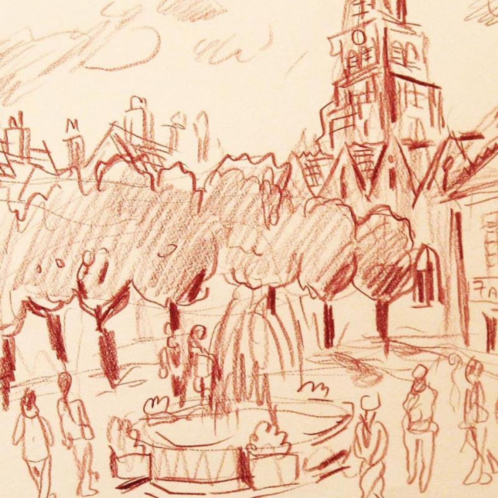 Wayne Ensrud "Meursault, Burgundy, Place Hotel de Ville" Pencil Original Artwork - Image 2 of 2