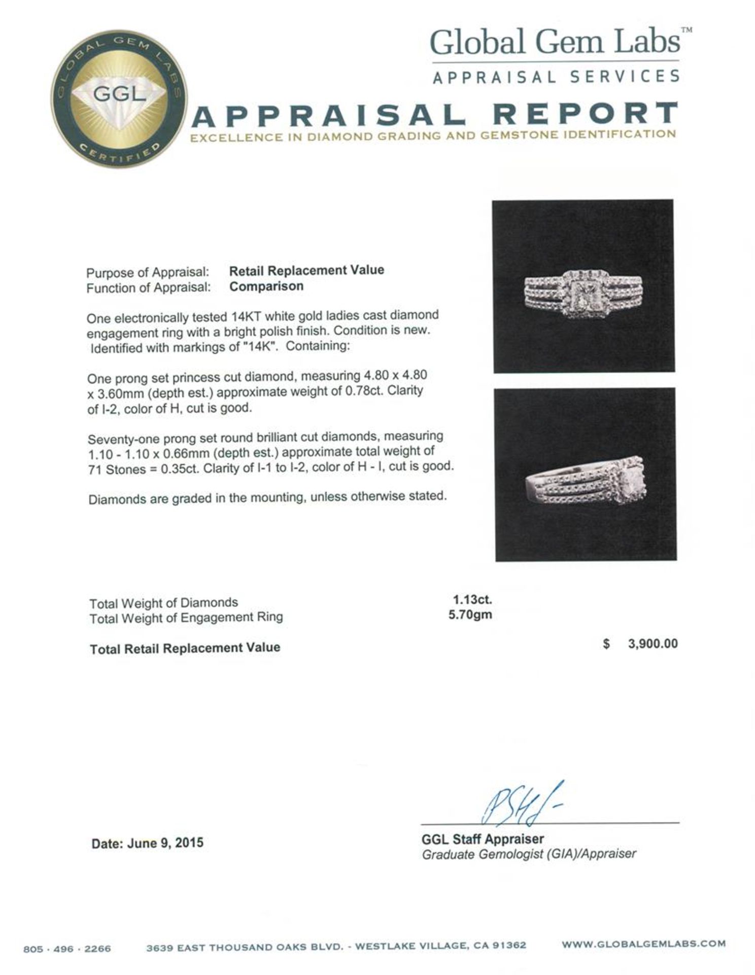 14KT White Gold 1.13 ctw Diamond Ring - Image 4 of 4