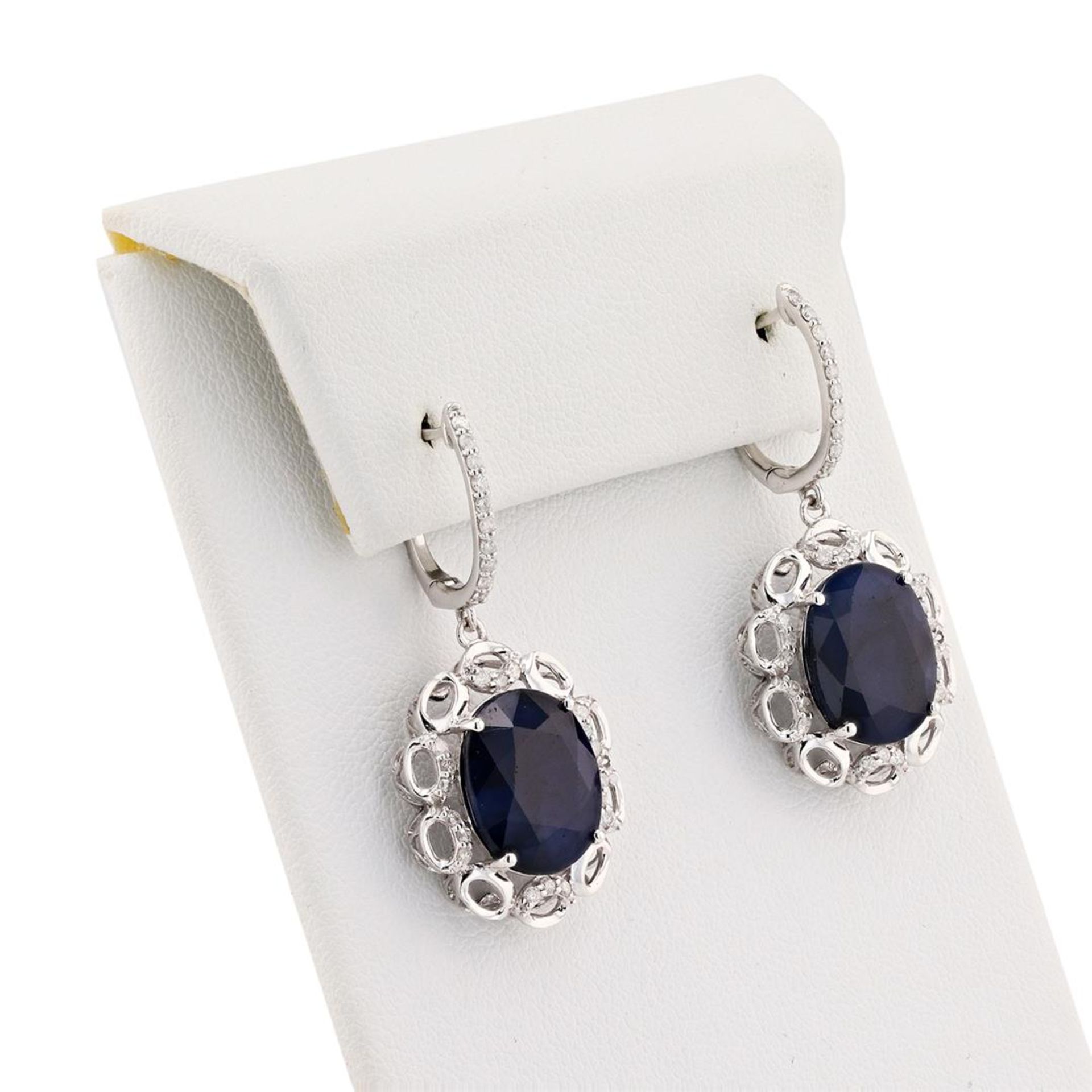 14.80 ctw Blue Sapphire and 0.46 ctw Diamond 14K White Gold Earrings - Image 2 of 4