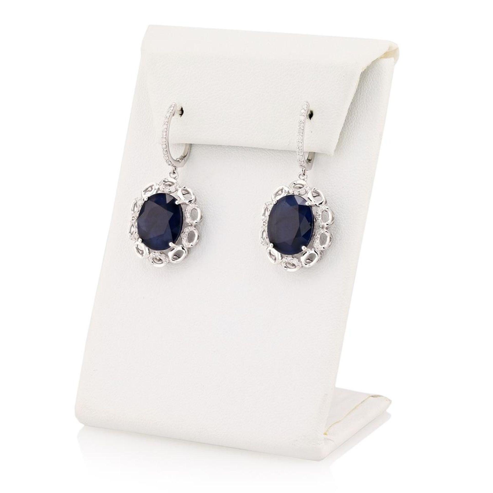 14.80 ctw Blue Sapphire and 0.46 ctw Diamond 14K White Gold Earrings - Image 3 of 4