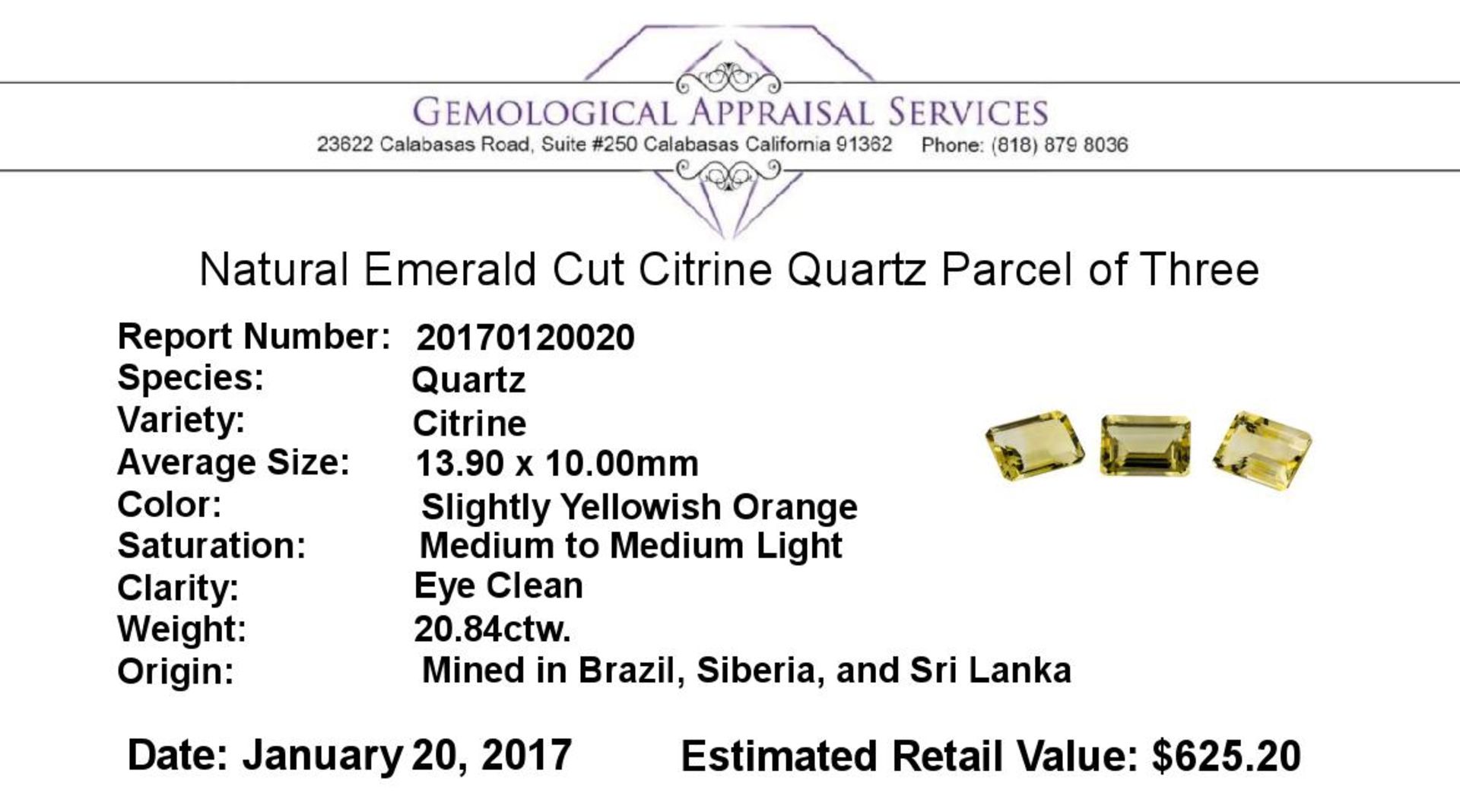 20.84 ctw.Natural Emerald Cut Citrine Quartz Parcel of Three - Image 3 of 3