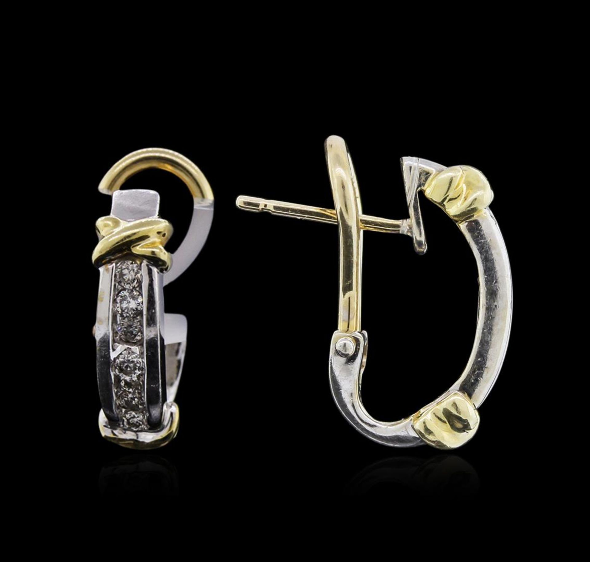 14KT Two-Tone Gold 0.22 ctw Diamond Earrings - Image 2 of 2