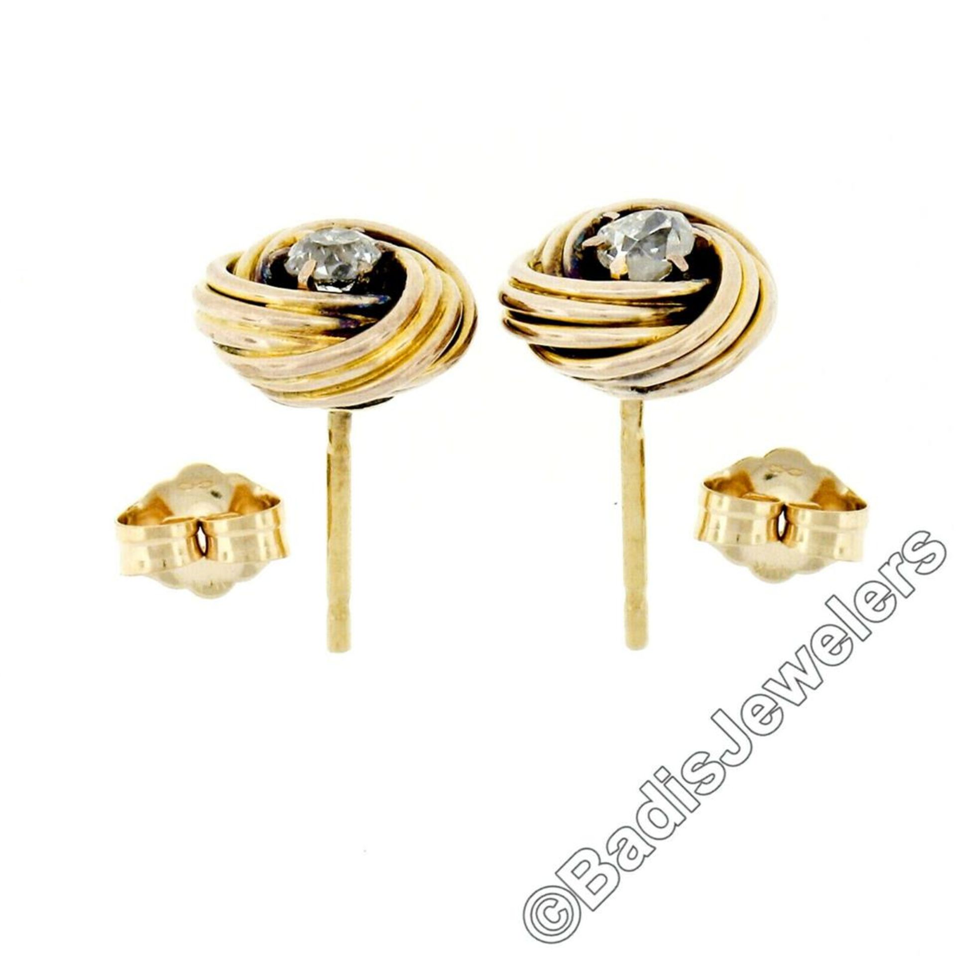 Victorian 14kt Yellow Gold 0.36 ctw Old Mine Cut Diamond Love Knot Stud Earrings - Image 3 of 5