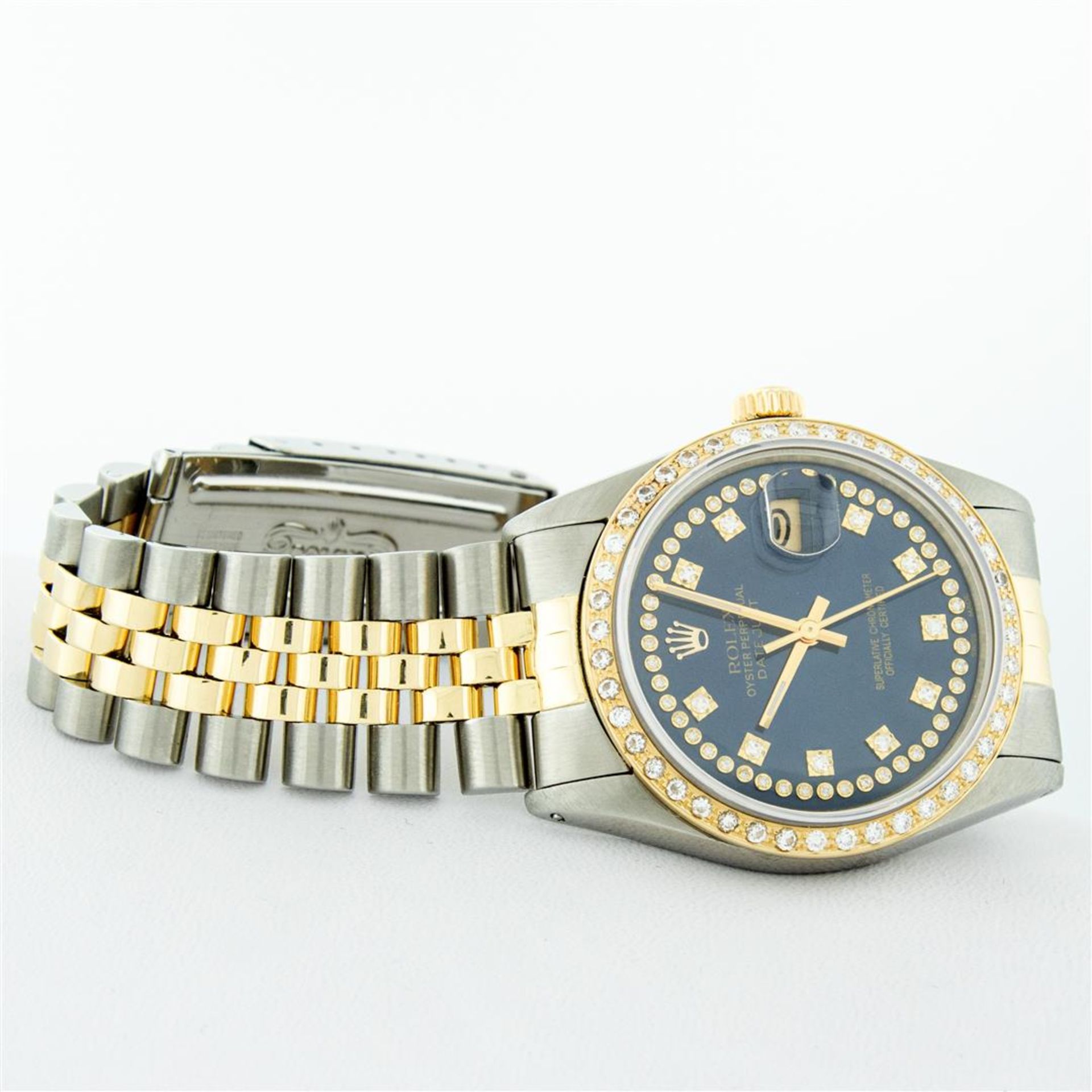 Rolex Mens 2 Tone Blue String VS Diamond Datejust Wristwatch Oyster Perpetual - Image 4 of 9