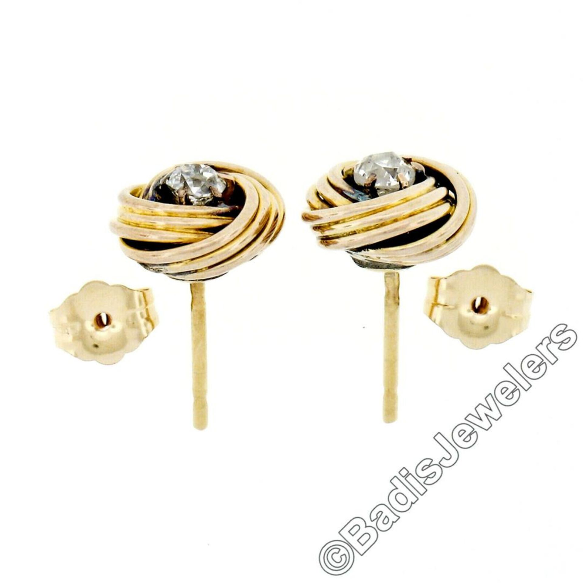 Victorian 14kt Yellow Gold 0.36 ctw Old Mine Cut Diamond Love Knot Stud Earrings - Image 4 of 5