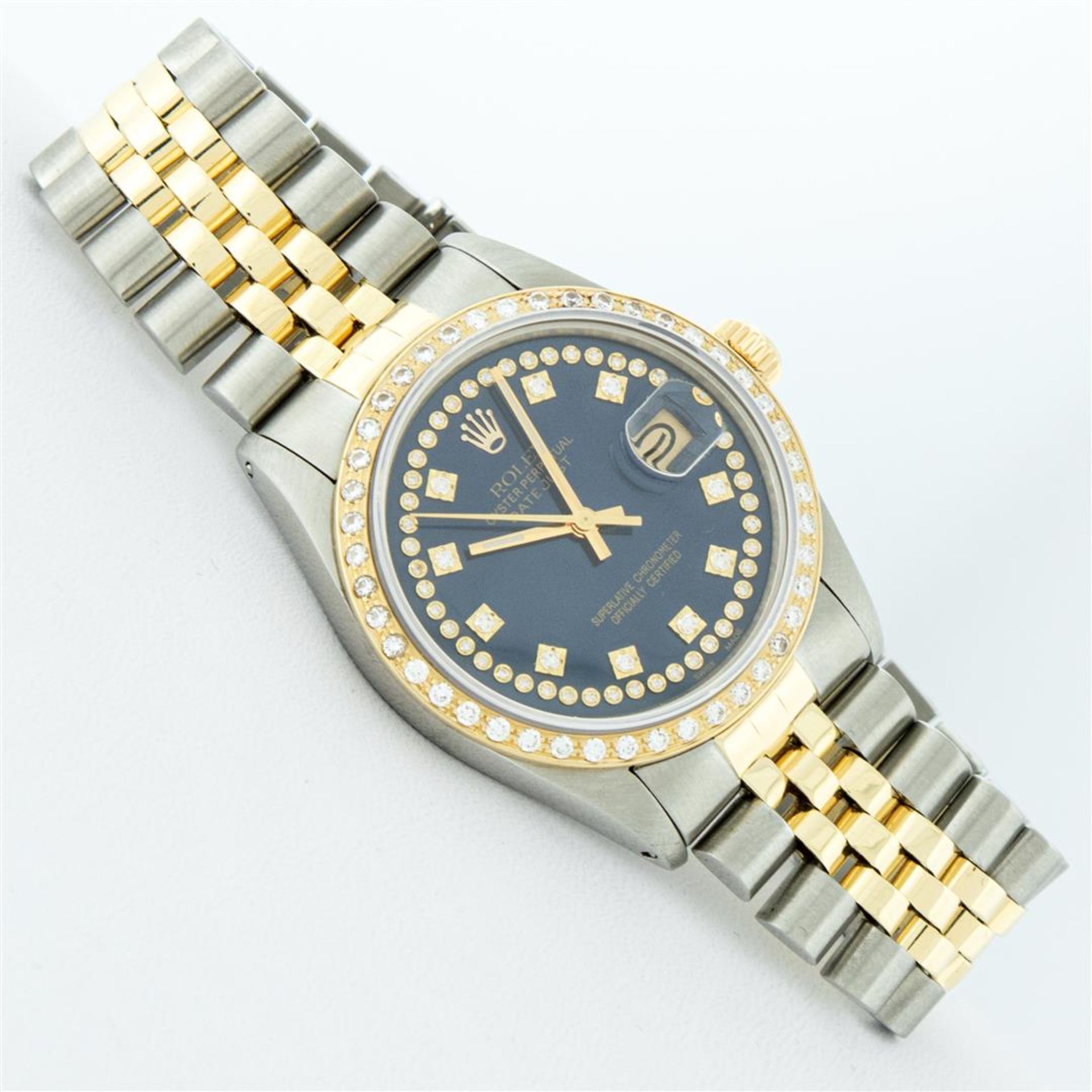 Rolex Mens 2 Tone Blue String VS Diamond Datejust Wristwatch Oyster Perpetual - Image 3 of 9