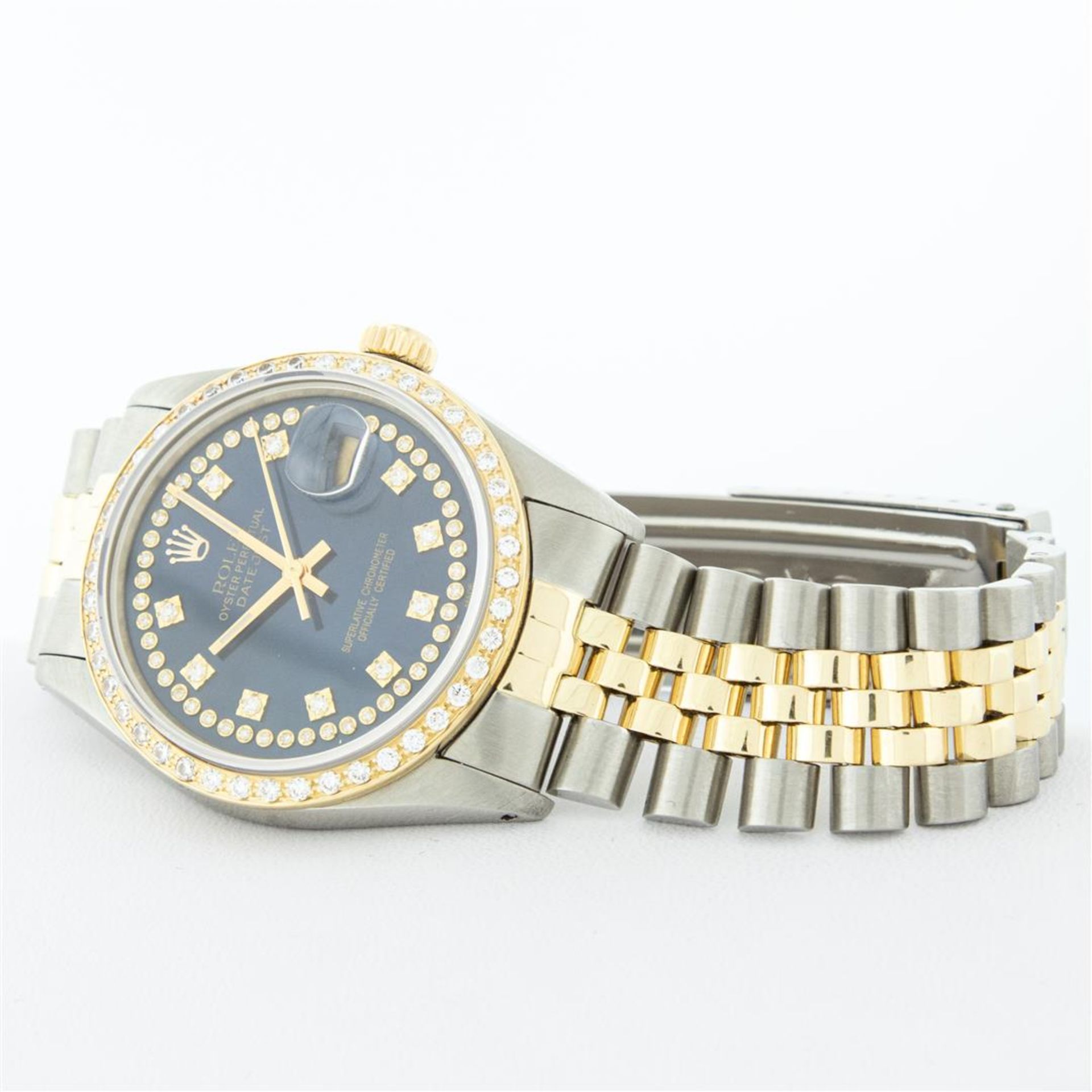 Rolex Mens 2 Tone Blue String VS Diamond Datejust Wristwatch Oyster Perpetual - Image 5 of 9