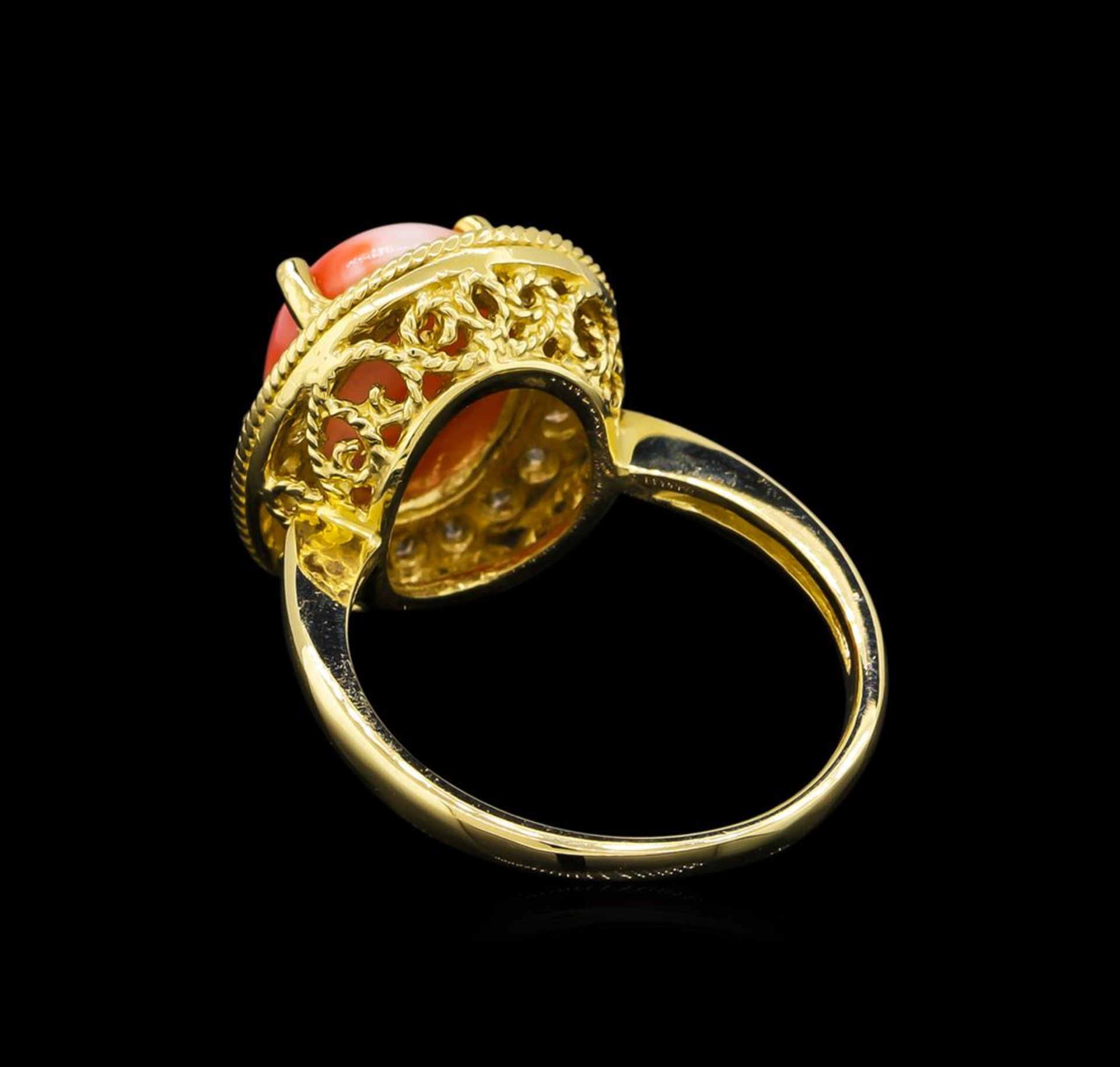 14KT Yellow Gold 3.16 ctw Coral and Diamond Ring - Image 3 of 5