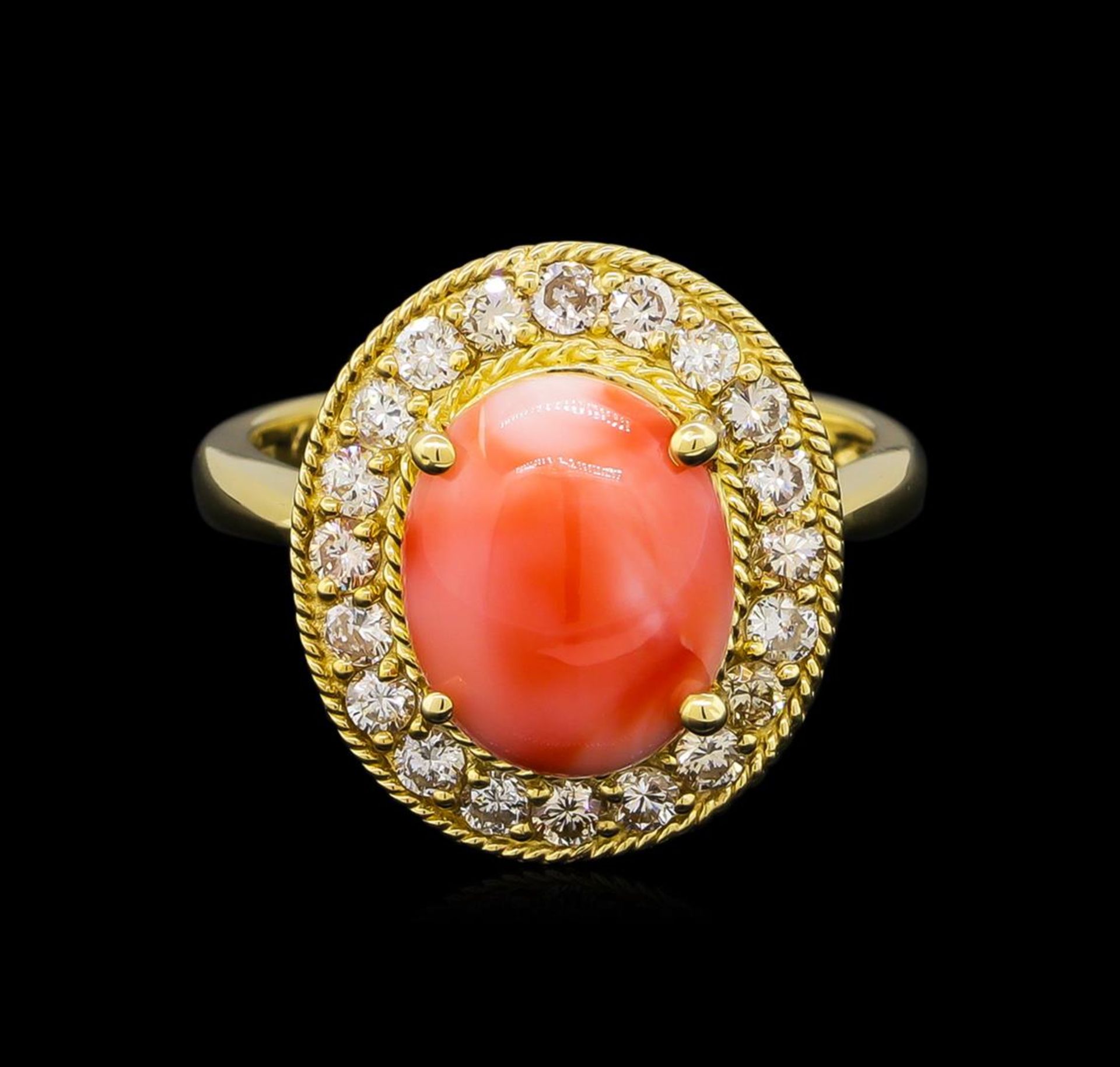 14KT Yellow Gold 3.16 ctw Coral and Diamond Ring - Image 2 of 5