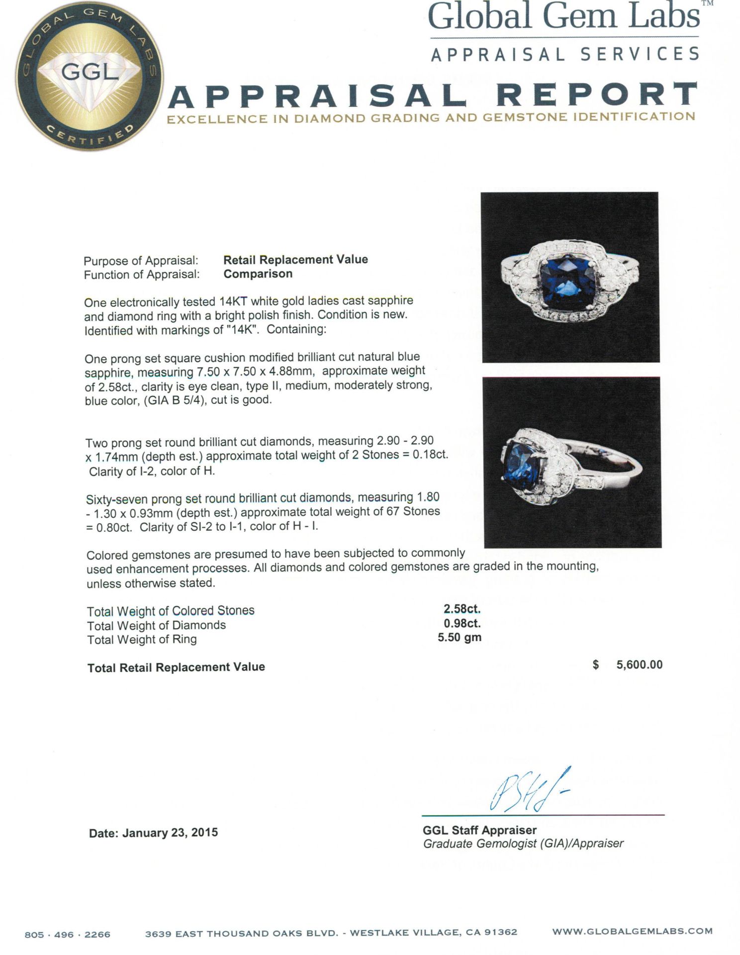 14KT White Gold 2.58 ctw Sapphire and Diamond Ring - Image 5 of 5