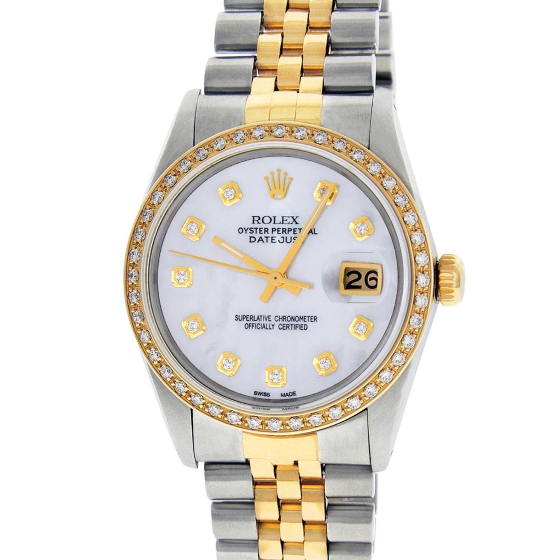 Rolex Mens 2 Tone Mother Of Pearl Diamond 36MM Oyster Perpetaul Datejust - Image 2 of 9