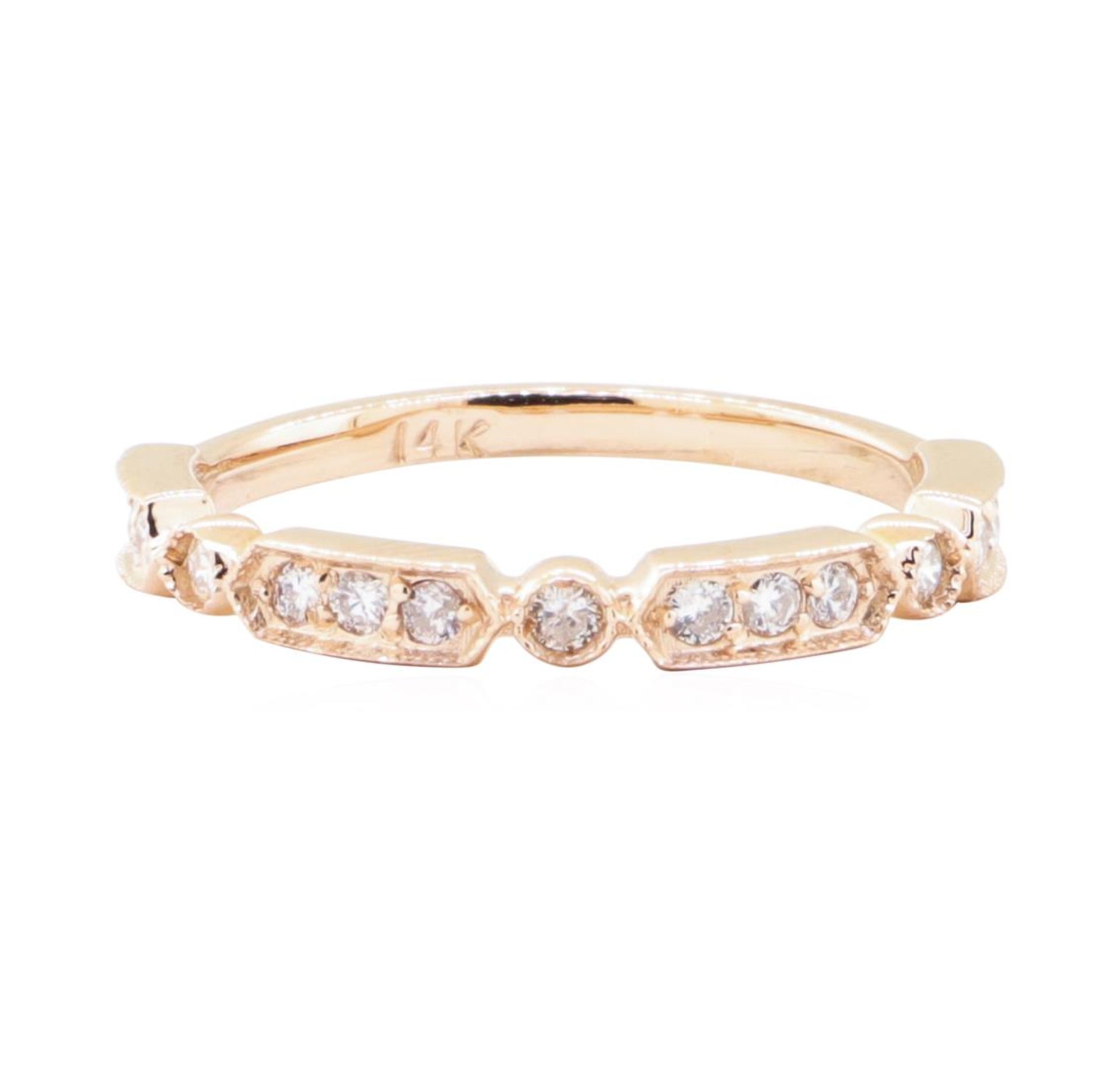 0.25 ctw Diamond Straight Line Station Ring with Milgrain Detailing - 14KT Rose - Image 2 of 4