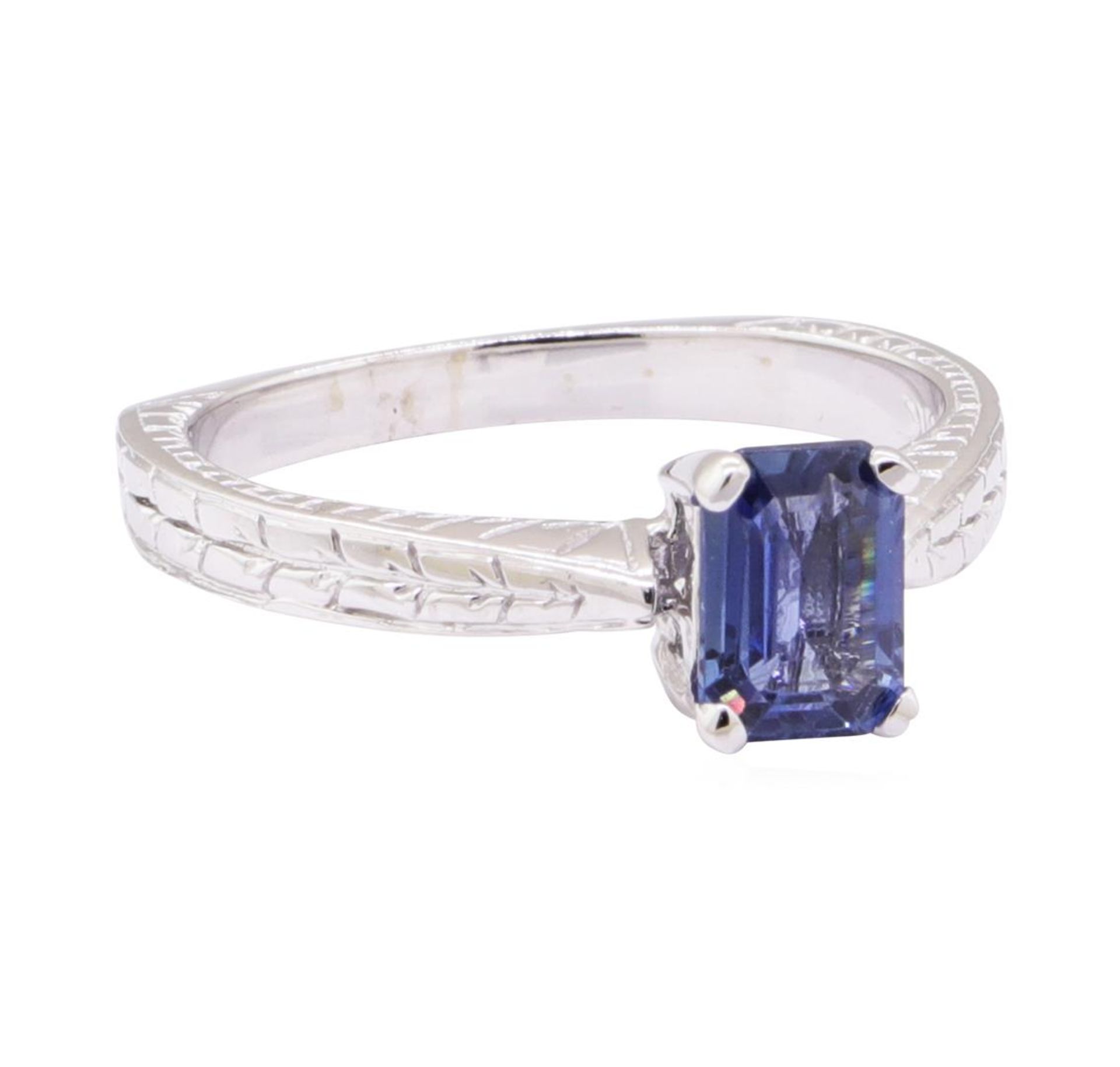 1.09 ctw Blue Sapphire Solitaire Ring - 14KT White Gold