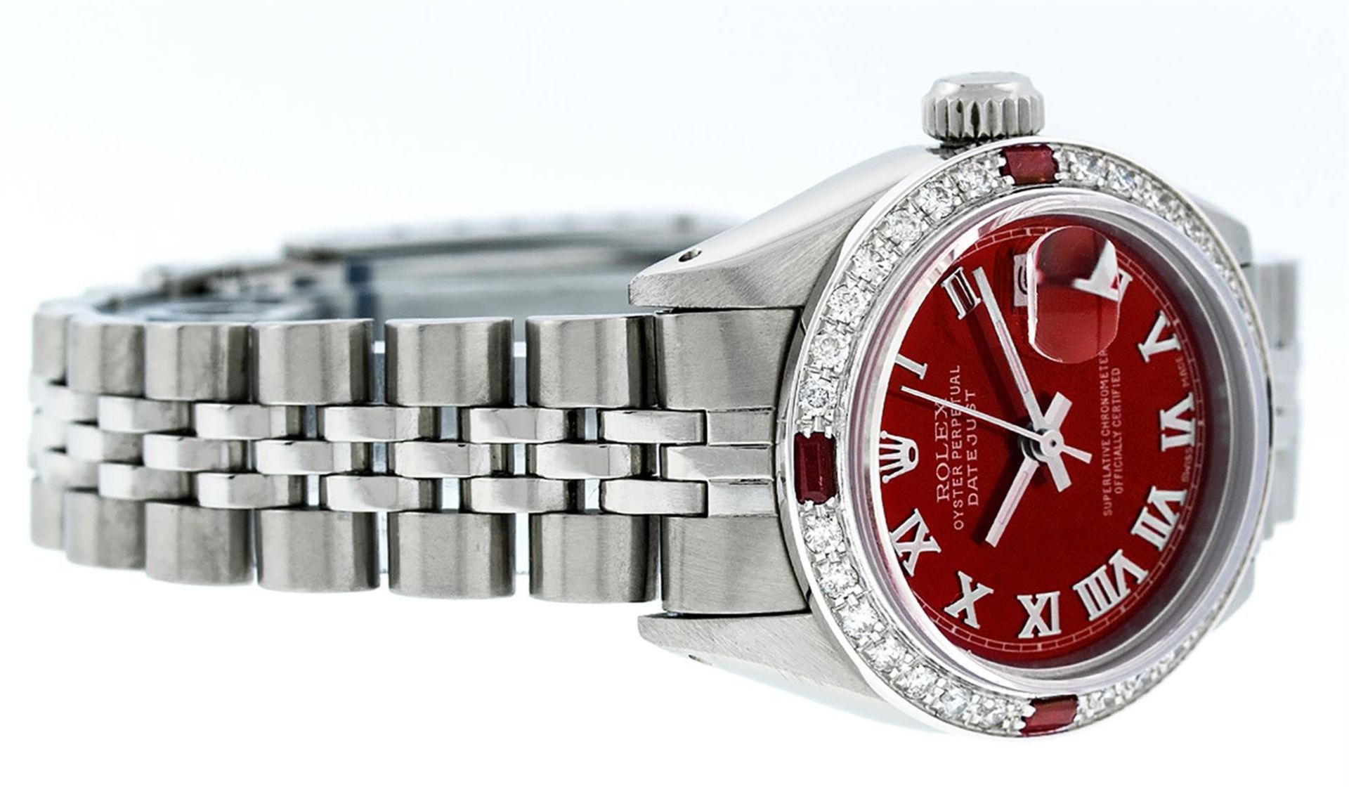 Rolex Ladies Stainless Steel Red Diamond & Ruby 26MM Oyster Perpetual Datejust - Image 3 of 9