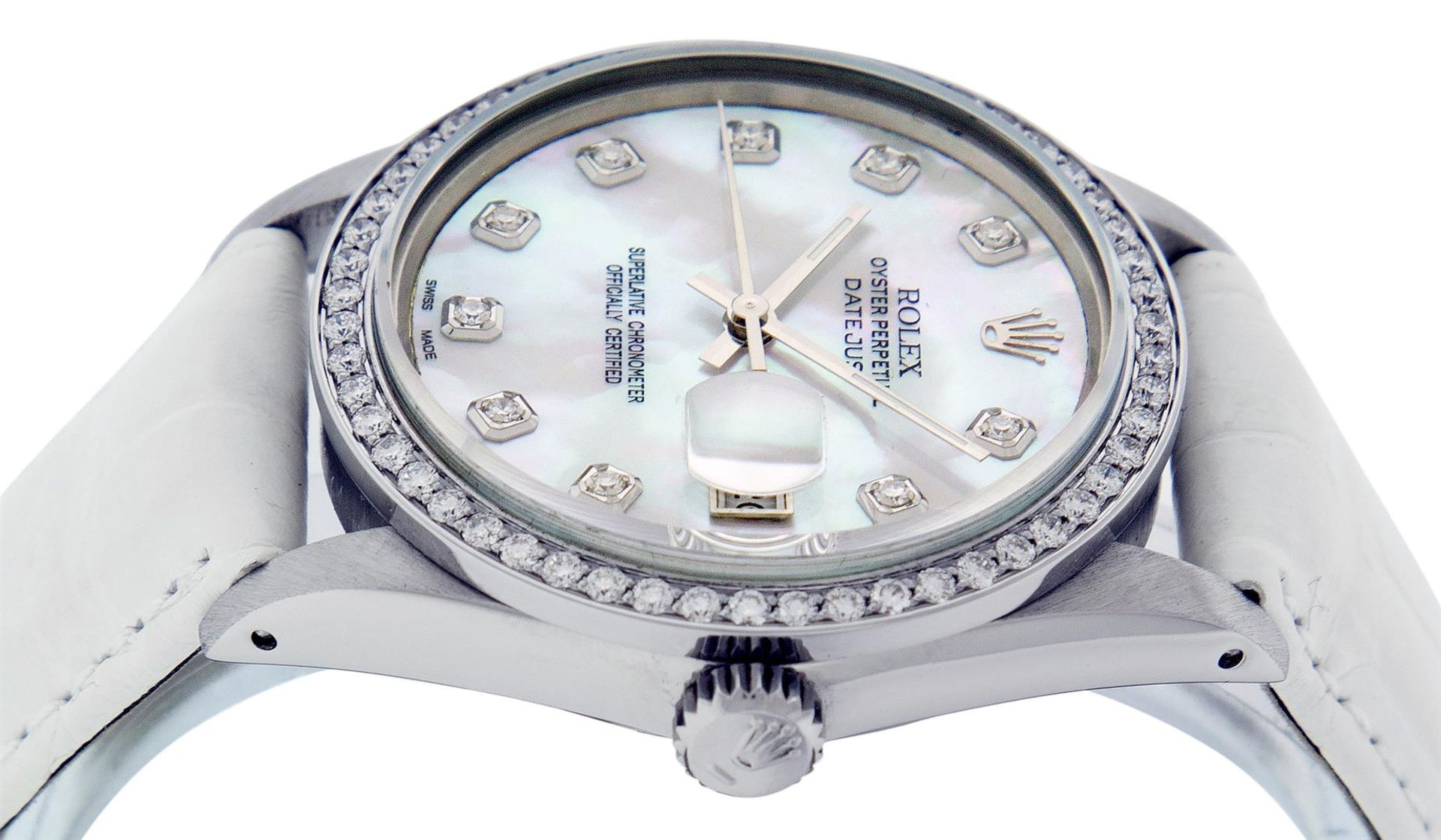 Rolex Mens Stainless Steel Mother Of Pearl Diamond 36MM Datejust Wristwatch With - Image 7 of 7