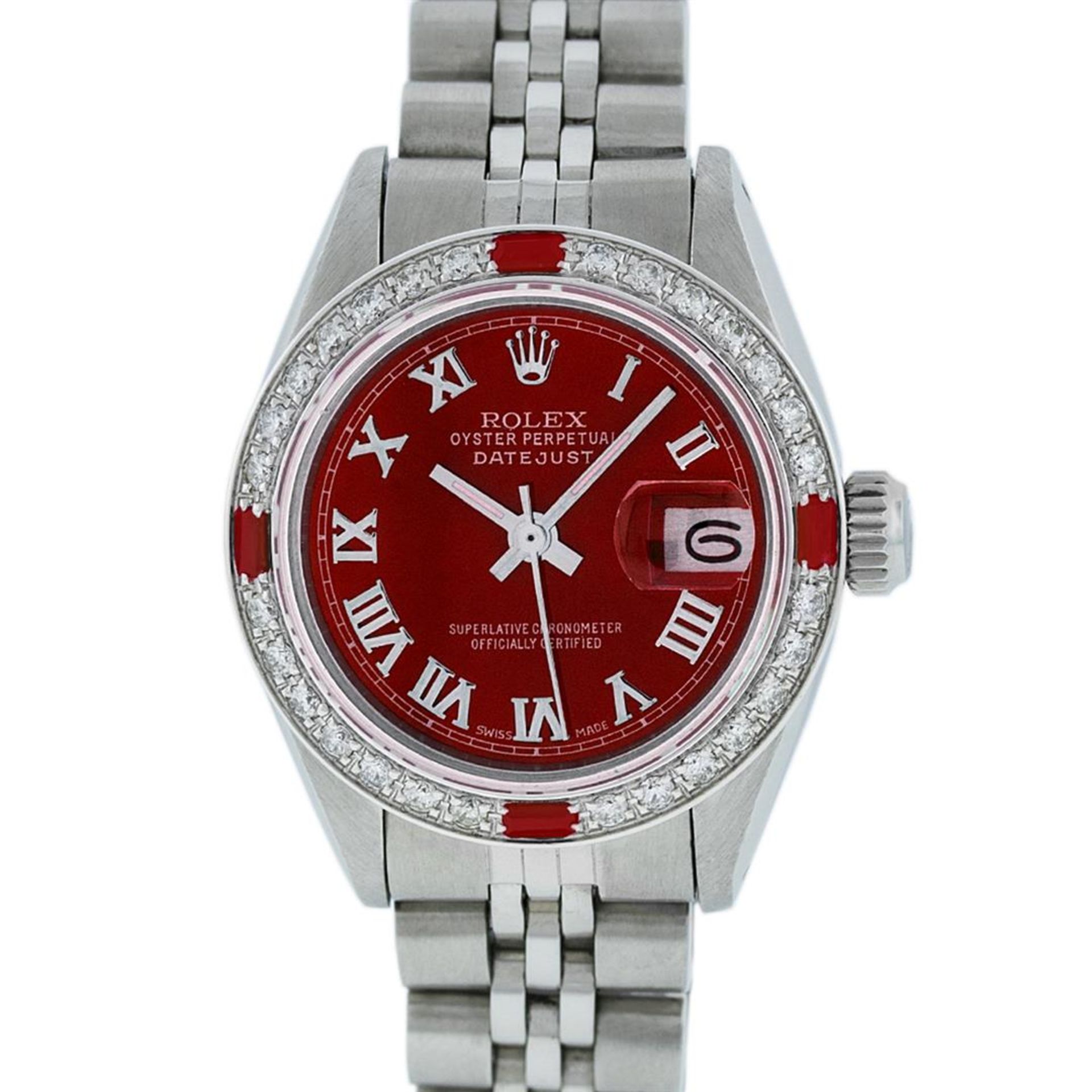 Rolex Ladies Stainless Steel Red Diamond & Ruby 26MM Oyster Perpetual Datejust - Image 2 of 9