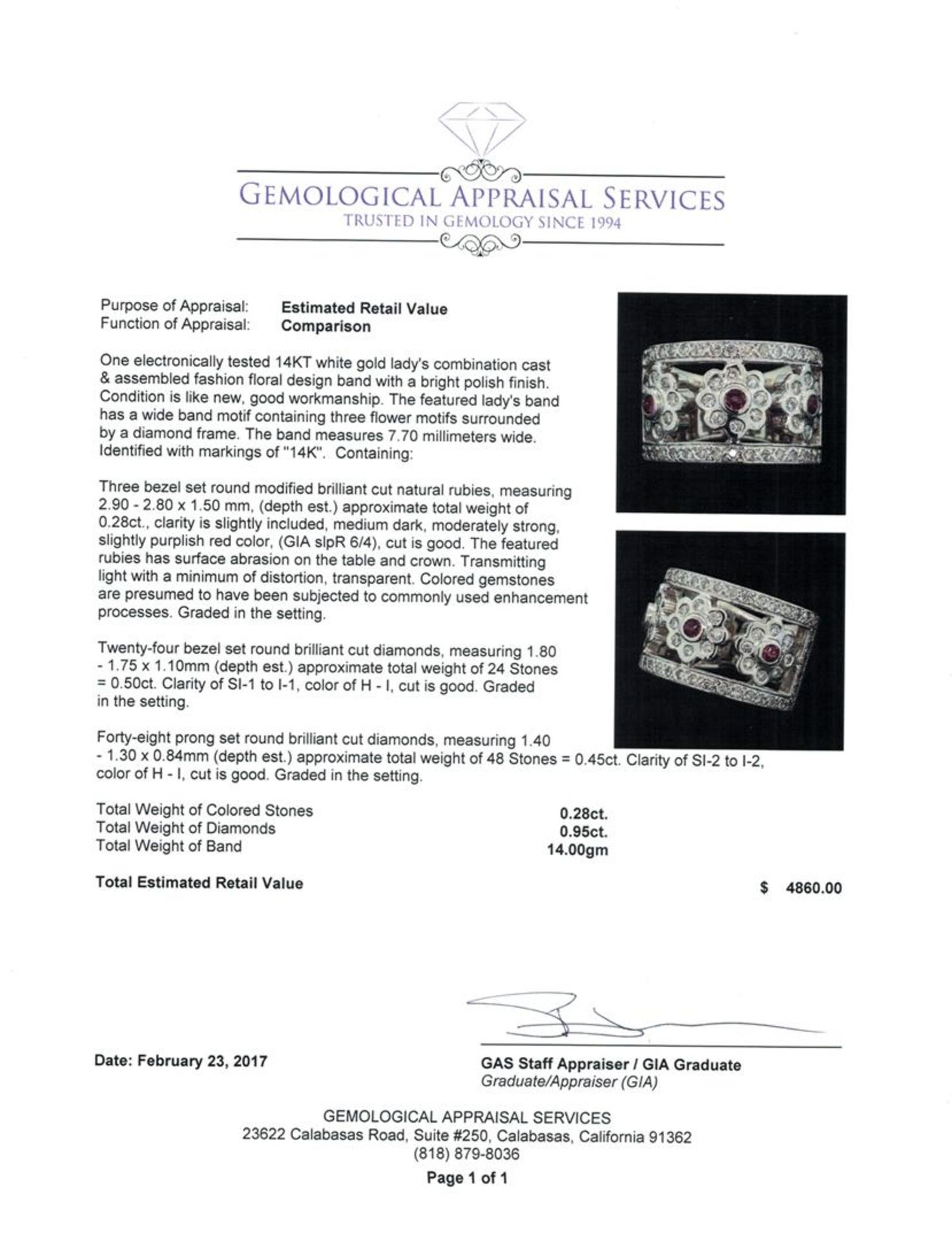 0.95 ctw Diamond and Ruby Band - 14KT White Gold - Image 5 of 5