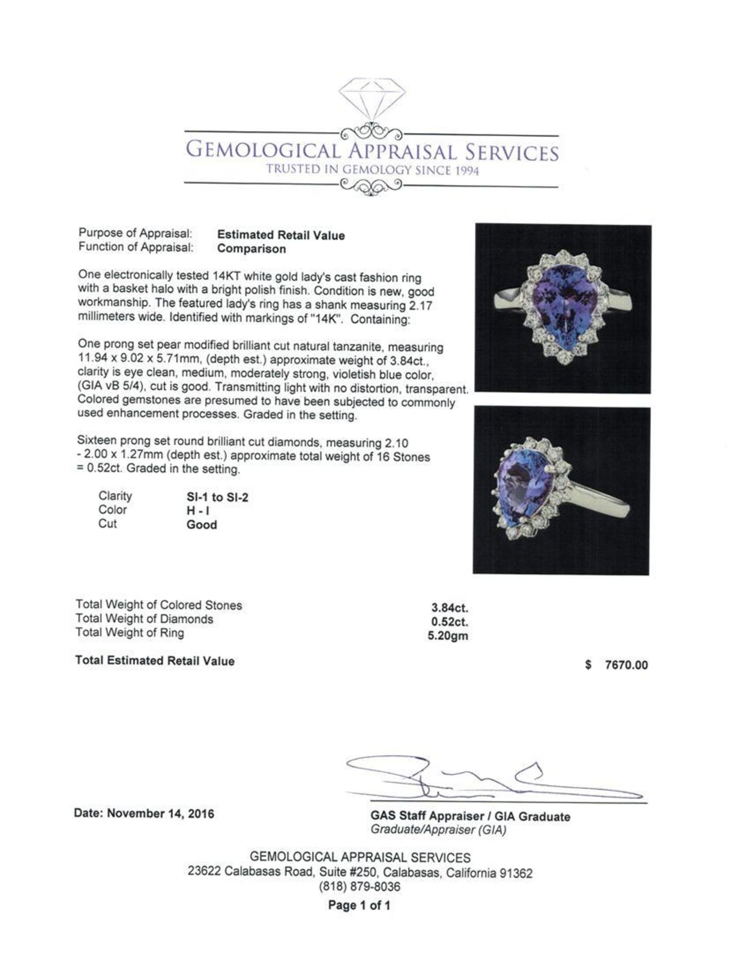 3.84 ctw Tanzanite and Diamond Ring - 14KT White Gold - Image 5 of 5