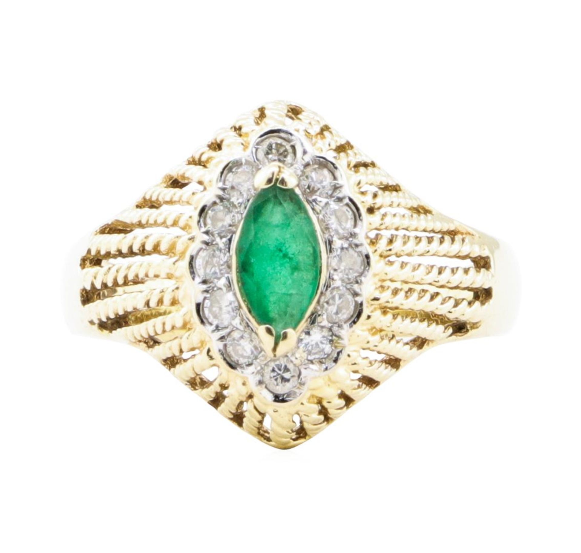 0.65 ctw Emerald And Diamond Ring - 14KT Yellow And White Gold - Image 2 of 5