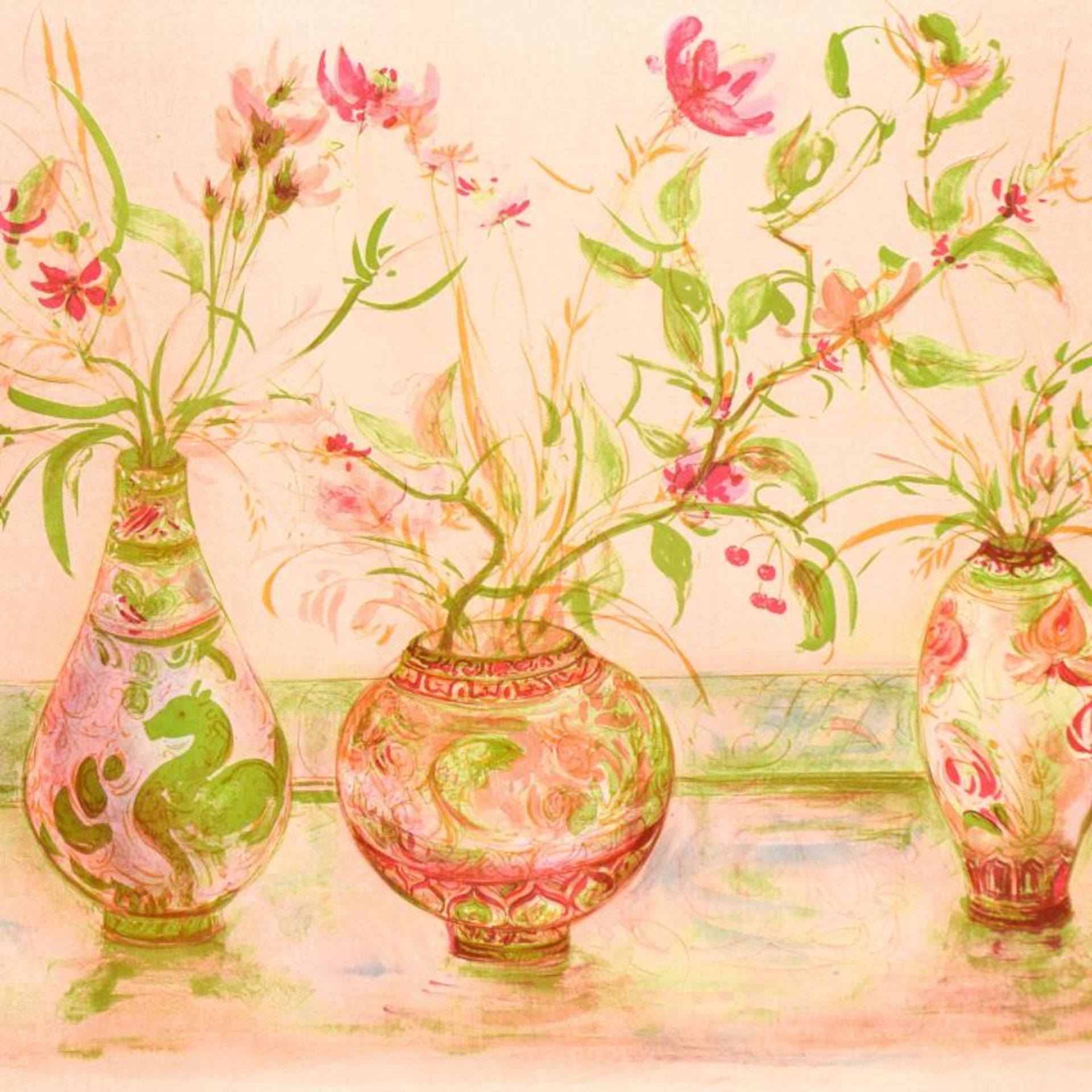 Edna Hibel (1917-2014), "Chinese Vase" Limited Edition Lithograph (41.5" x 29.5" - Image 2 of 2