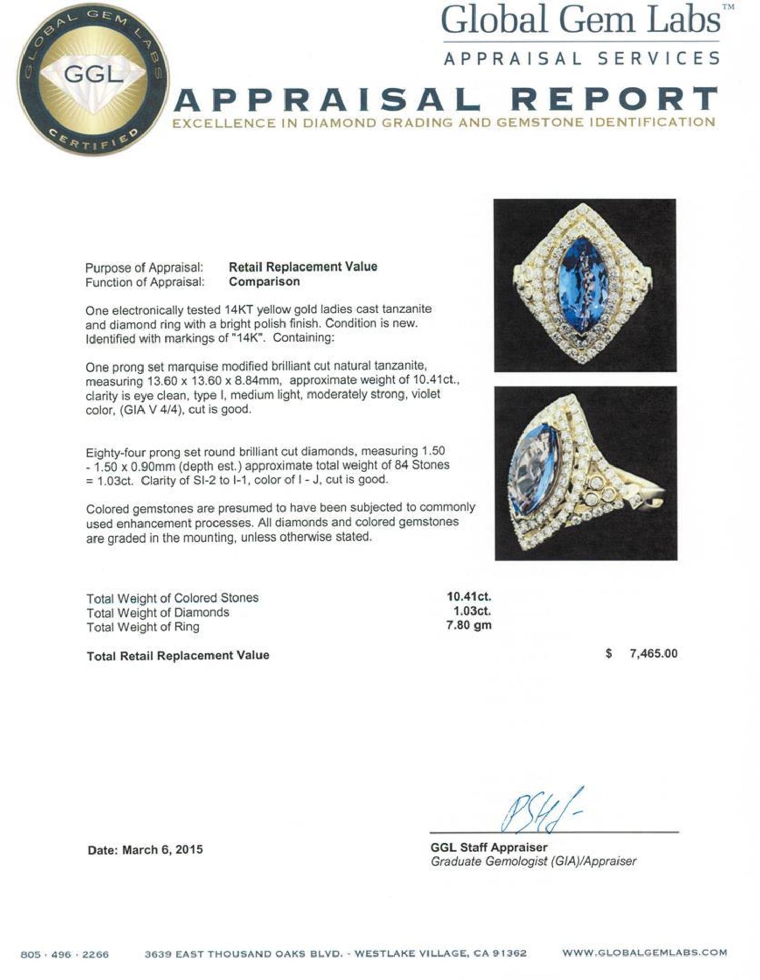 14KT Yellow Gold 10.41 ctw Tanzanite and Diamond Ring - Image 3 of 3