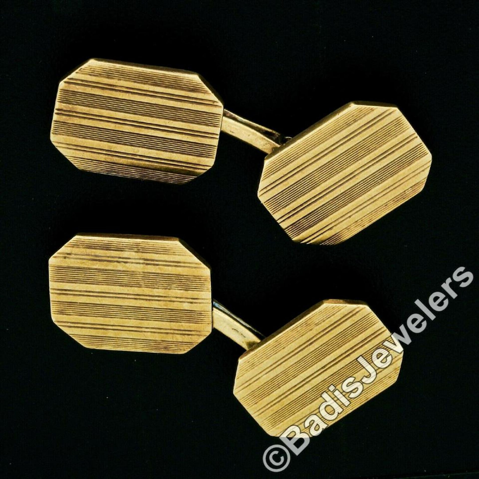 Art Deco 14kt Yellow Gold Grooved Dual Rectangular Panel Cuff Links - Image 2 of 4