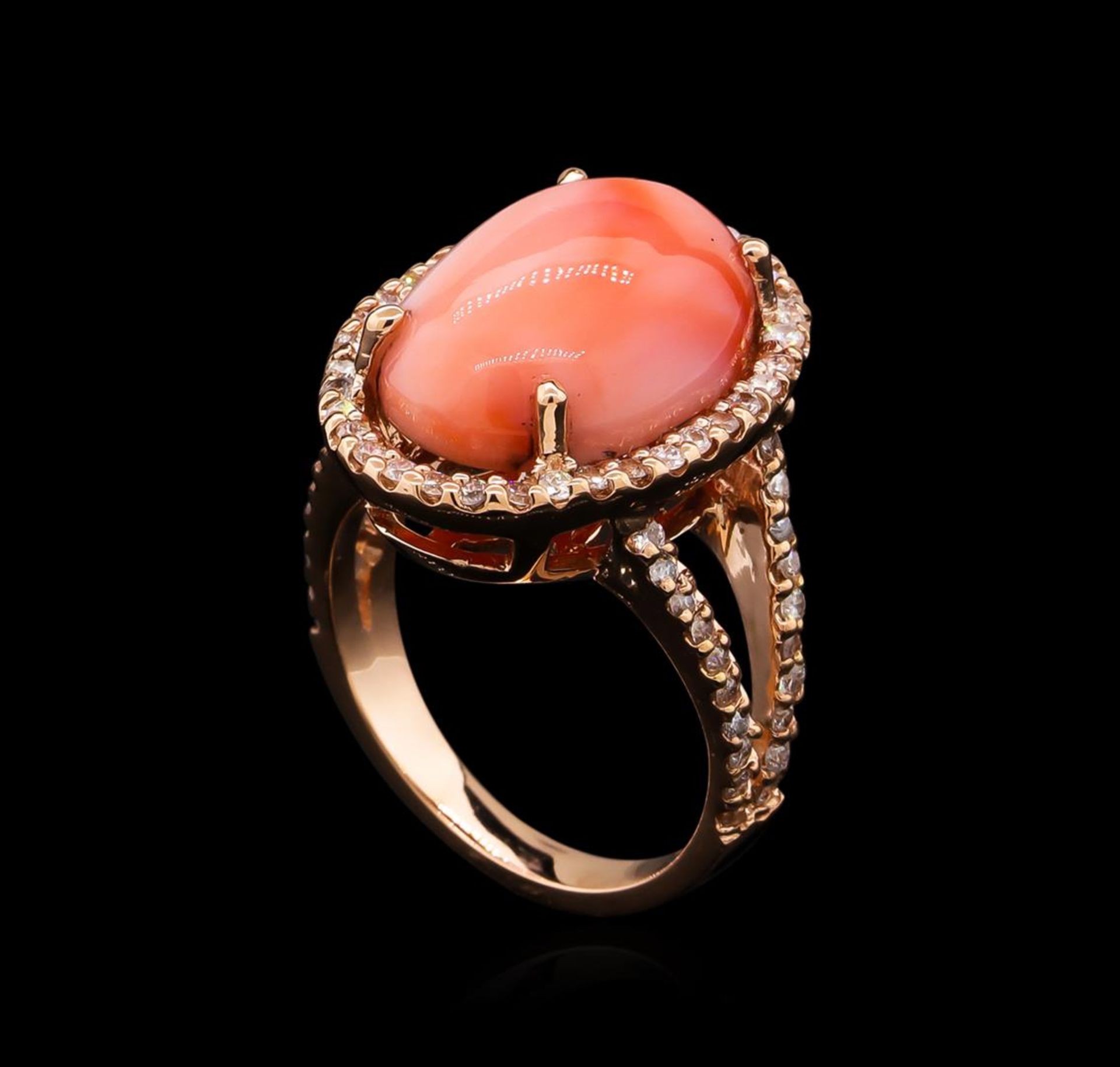 7.78 ctw Coral and Diamond Ring - 14KT Rose Gold - Image 4 of 4