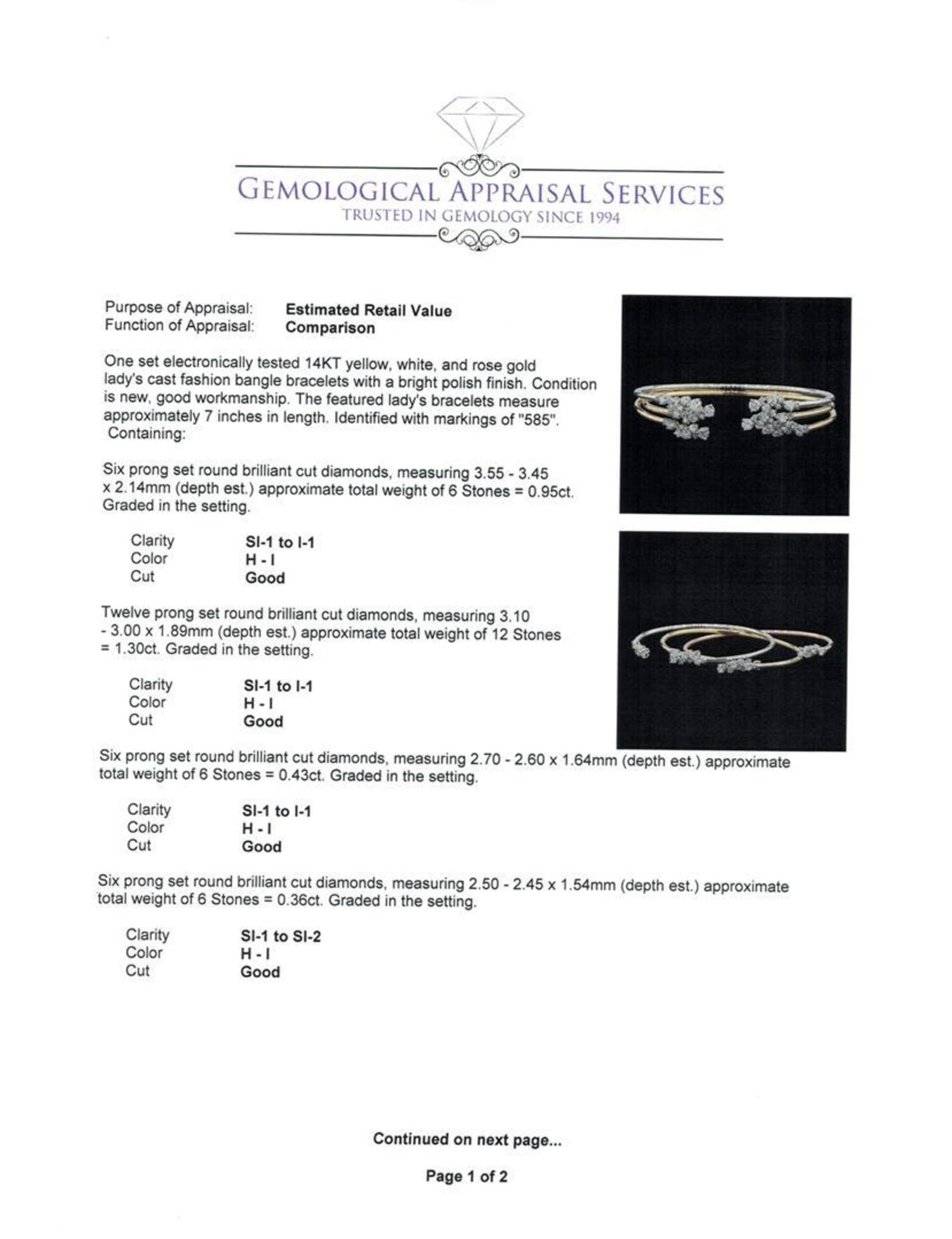 3.34 ctw Diamond Bangle Bracelets - 14KT Yellow, White, and Rose Gold - Image 4 of 5