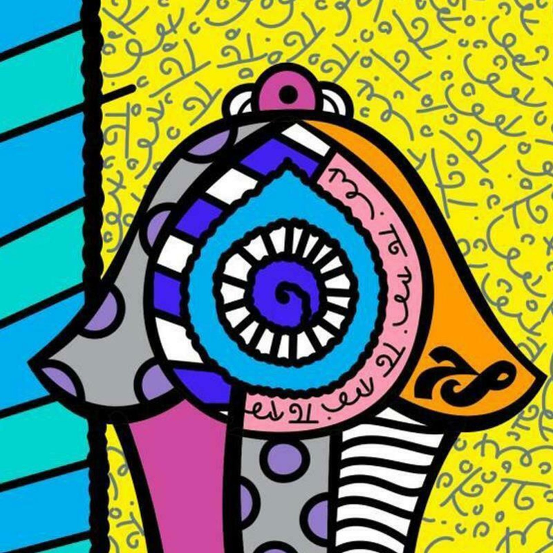 Romero Britto "Hamsa Yellow Down" Hand Signed Giclee on Canvas; Authenticated - Image 2 of 2