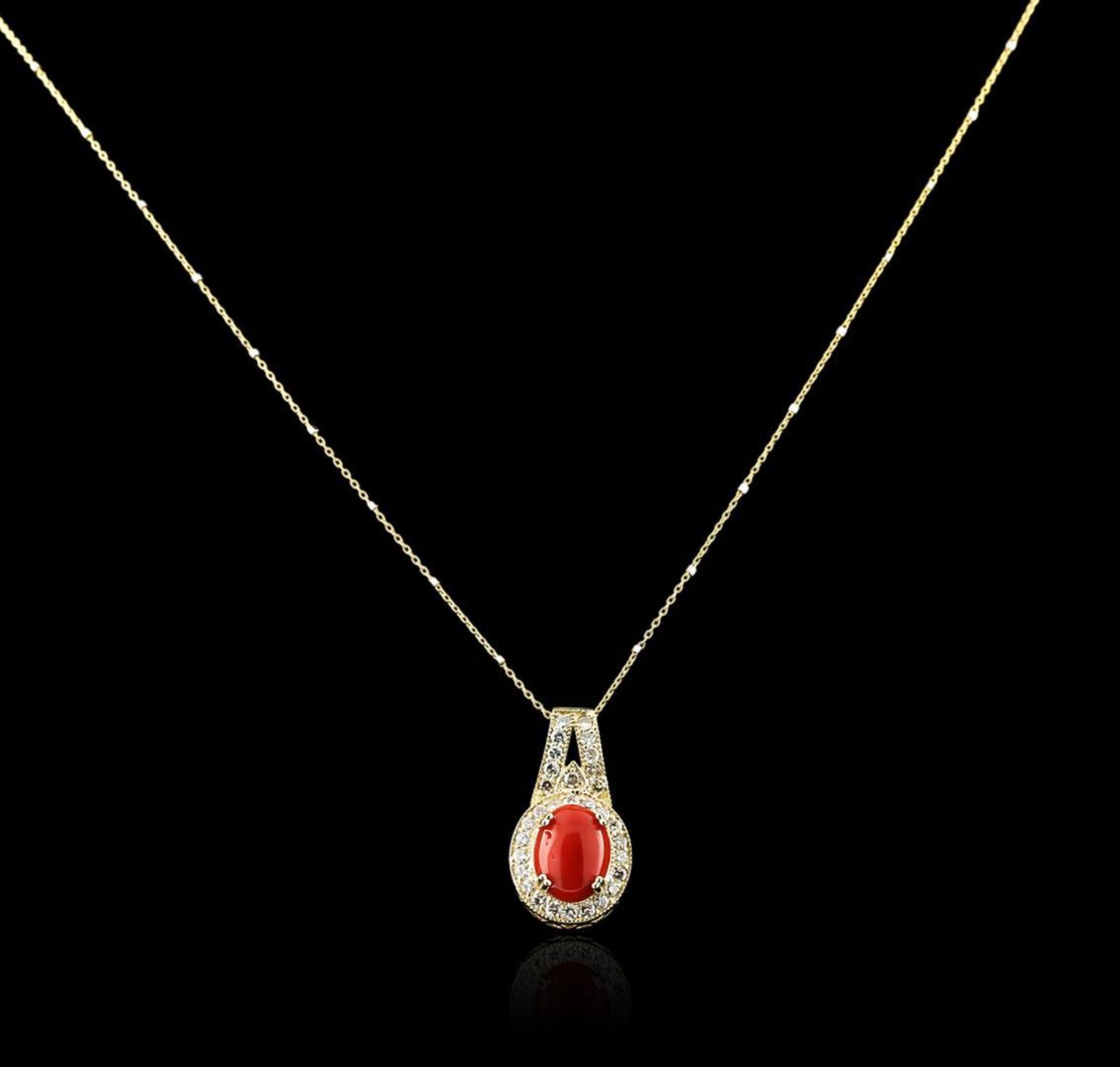 14KT Yellow Gold 6.16 ctw Coral and Diamond Pendant With Chain - Image 2 of 3