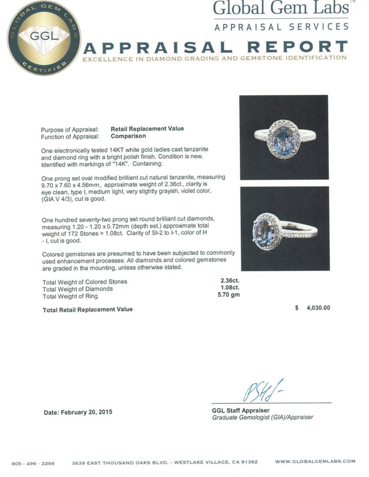 14KT White Gold 2.36 ctw Tanzanite and Diamond Ring - Image 5 of 5