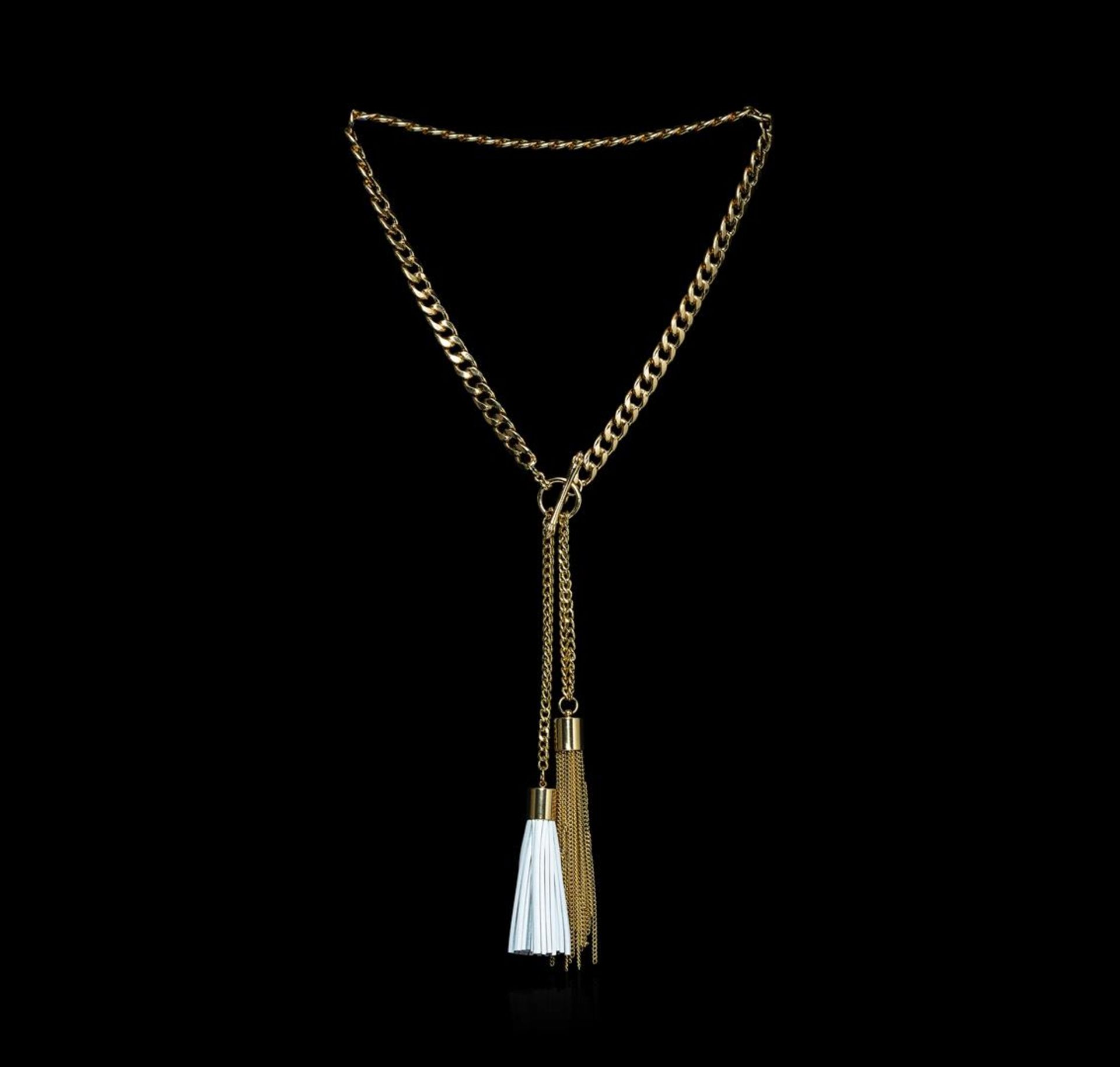 Double Leather Tassel Chain Necklace - Gold Plated - Image 2 of 2