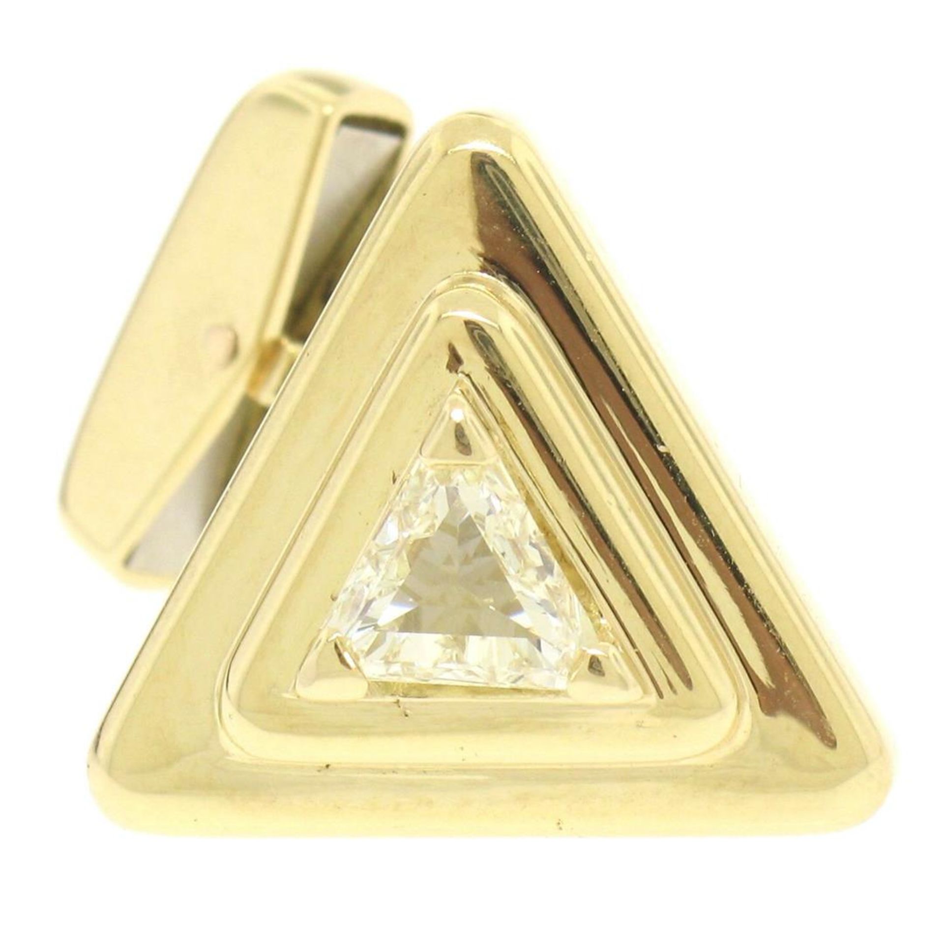 French 18k Yellow Gold Marina B 1.20 ctw FANCY Yellow Trillion Diamond Cuff Link - Image 3 of 8
