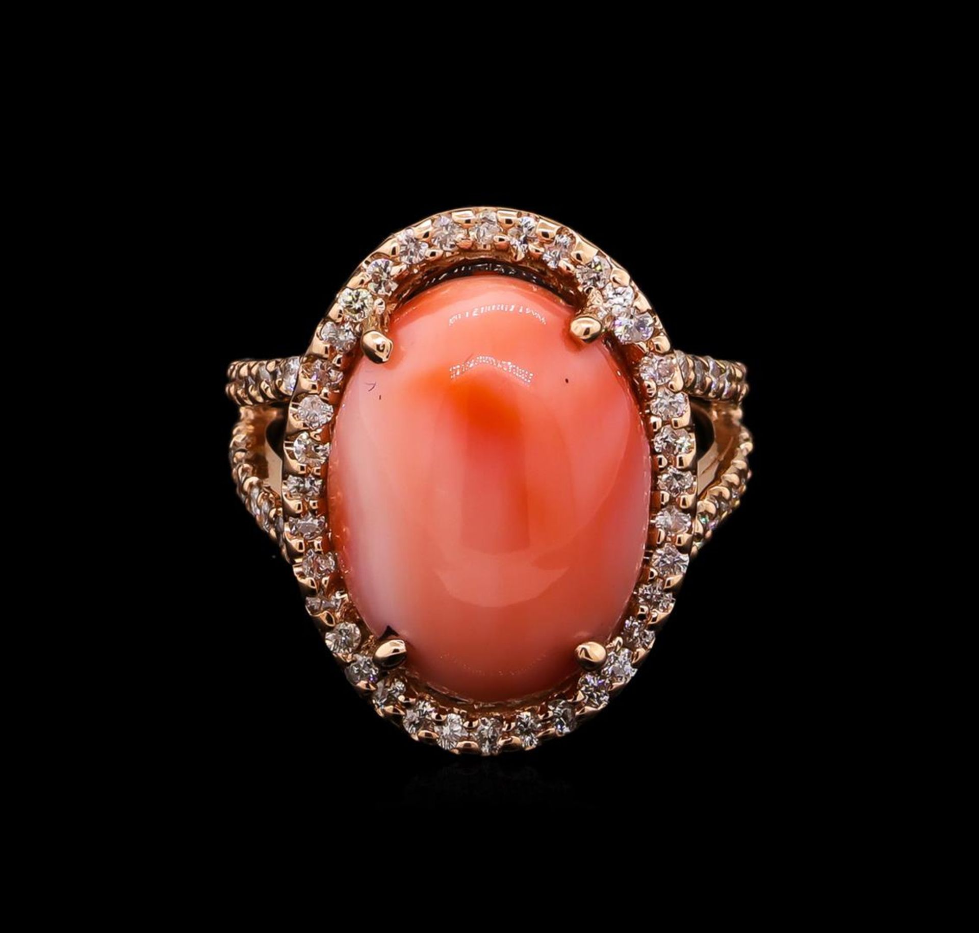 7.78 ctw Coral and Diamond Ring - 14KT Rose Gold - Image 2 of 4
