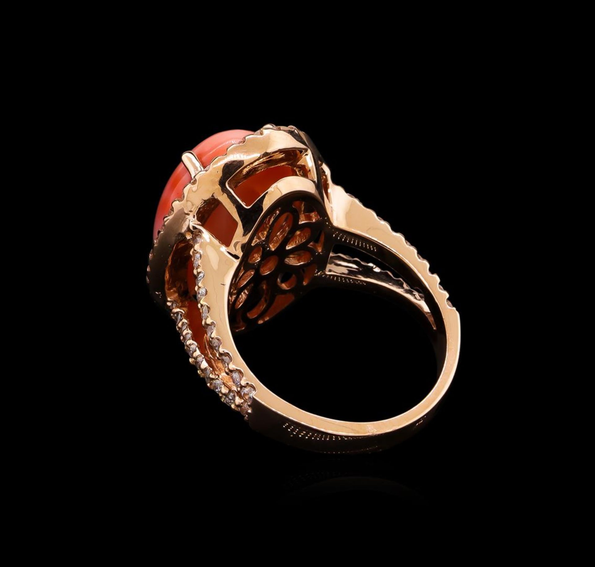 7.78 ctw Coral and Diamond Ring - 14KT Rose Gold - Image 3 of 4
