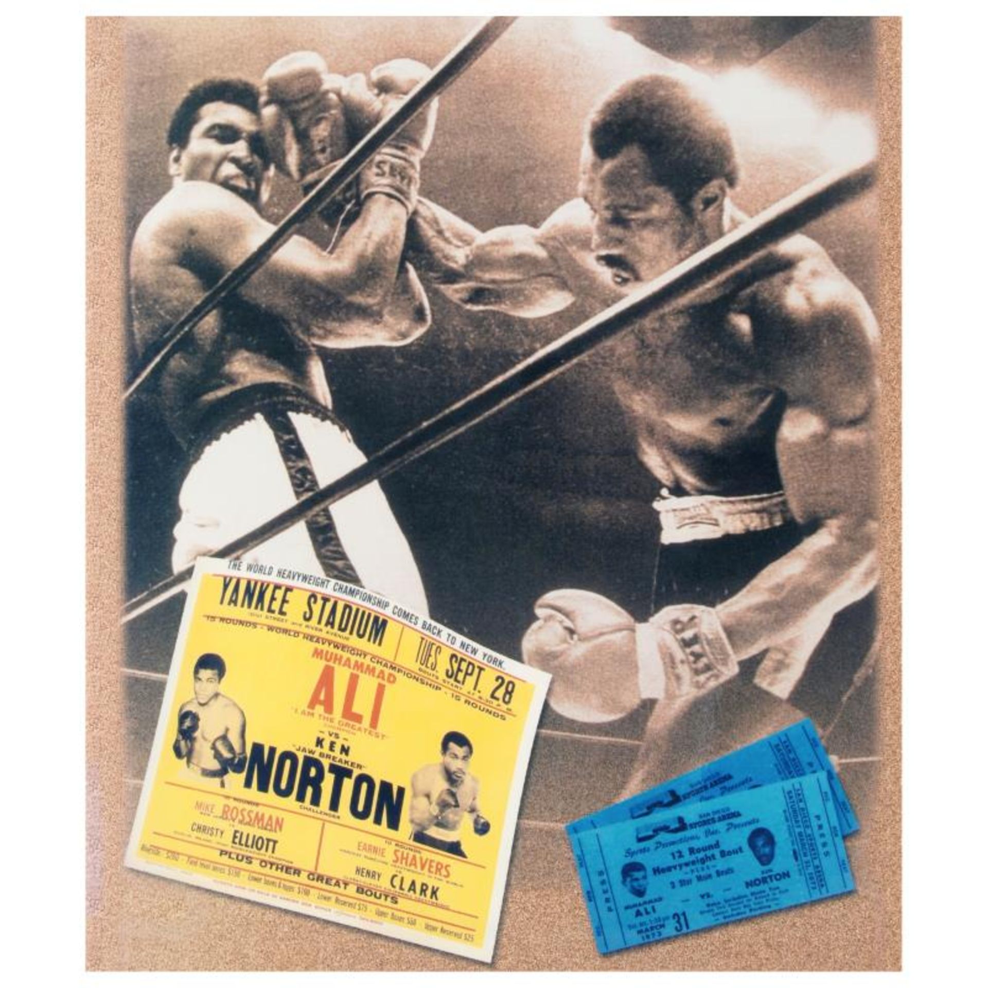 Must-Have Signed Sports Photo Collage. "Ken Norton and Ali Ticket" Hand-Autograp