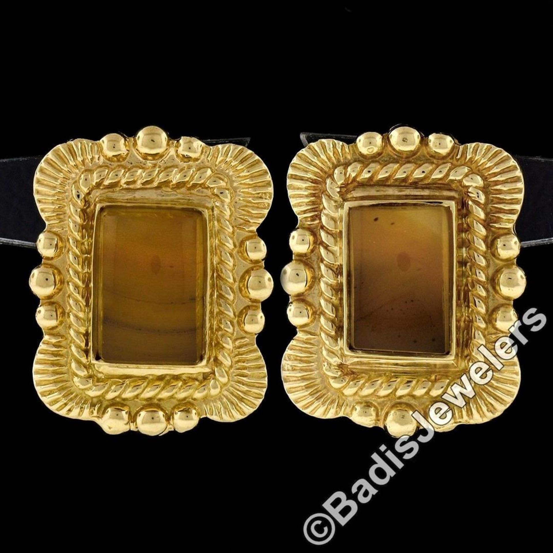Scott Gauthier 18kt Yellow Gold Rectangular Banded Agate Earrings - Image 2 of 6