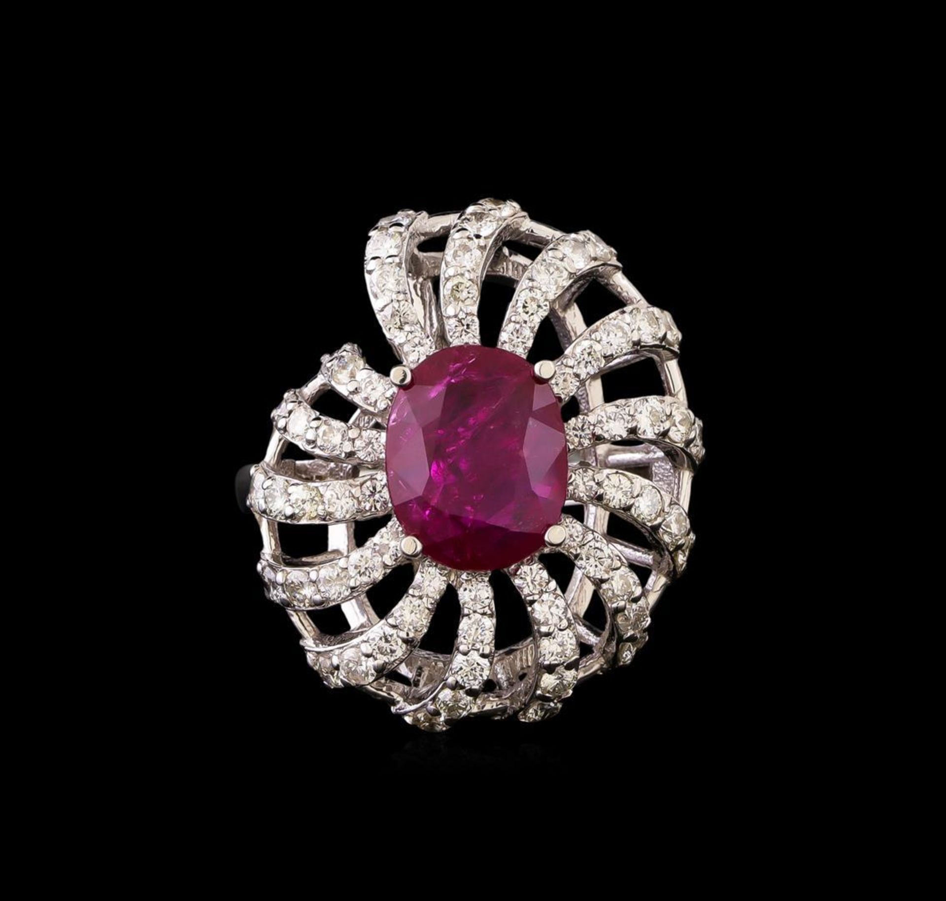 GIA Cert 2.99 ctw Ruby and Diamond Ring - 14KT White Gold - Image 2 of 7