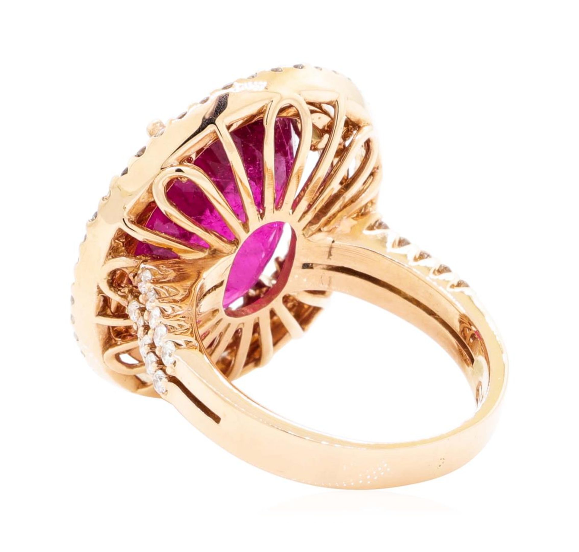 8.69 ctw Oval Mixed Rubellite And Round Brilliant Cut Diamond Ring - 14KT Rose G - Image 3 of 5