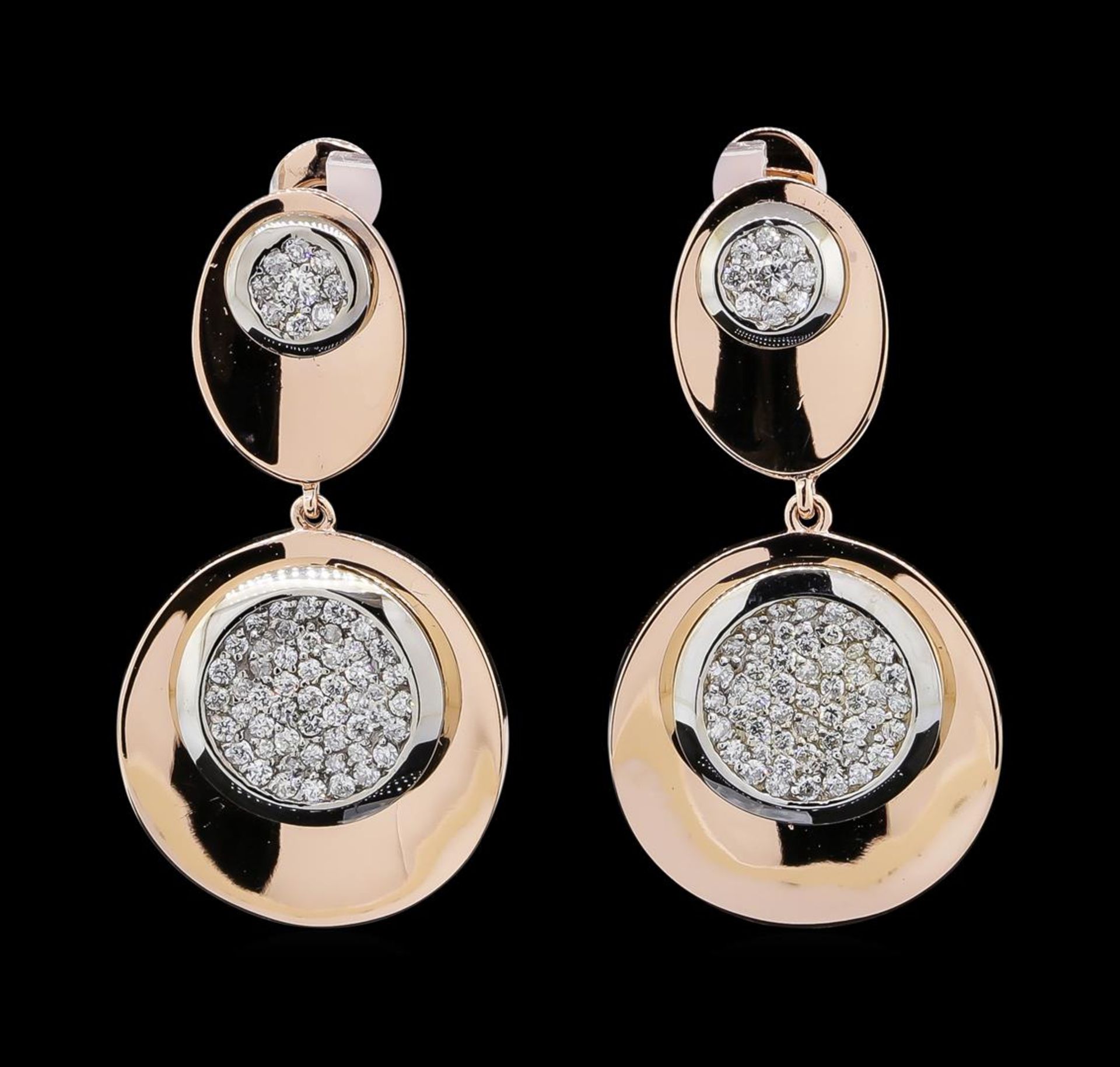 1.14 ctw Diamond Earrings - 14KT Rose and White Gold