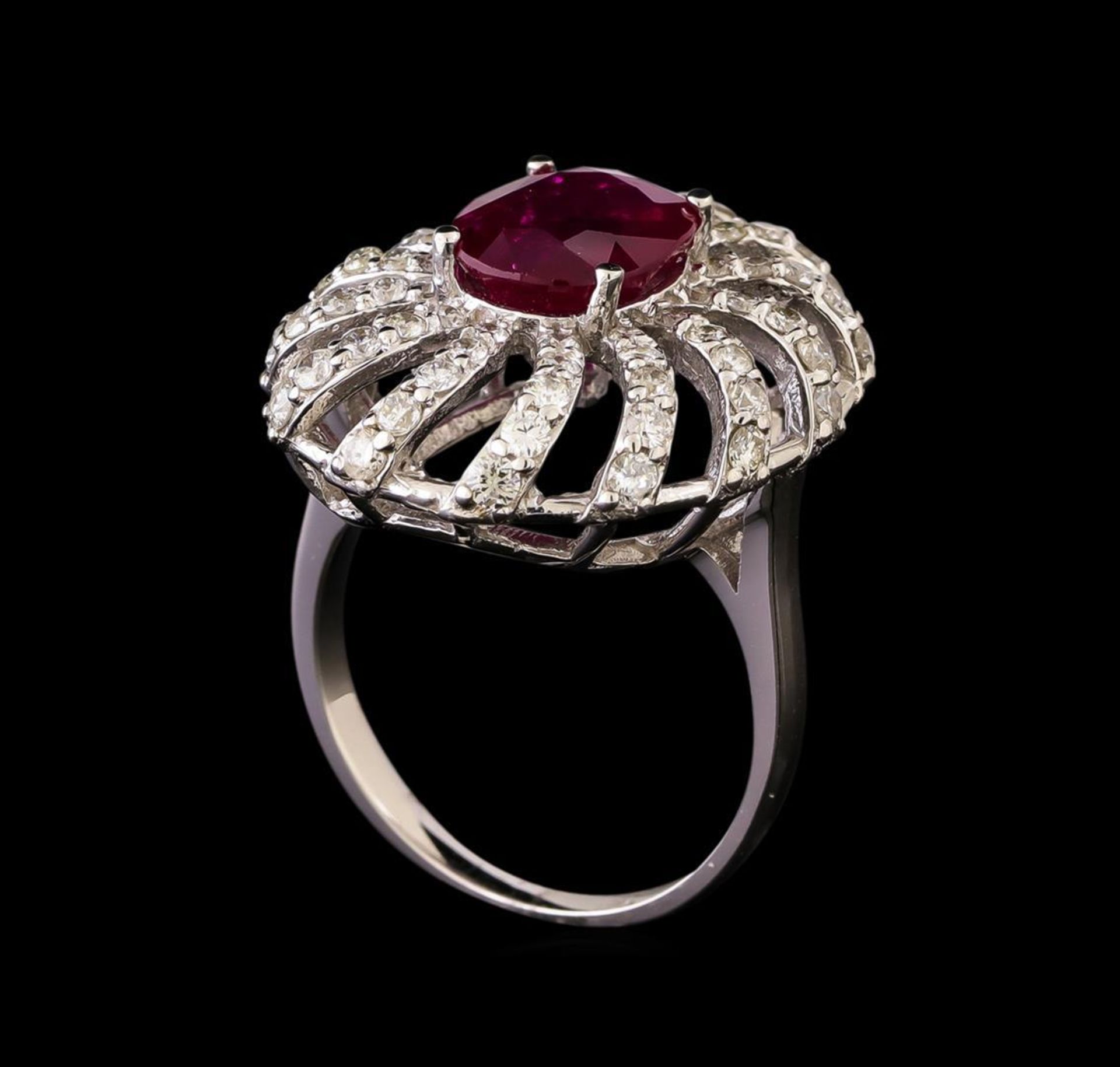 GIA Cert 2.99 ctw Ruby and Diamond Ring - 14KT White Gold - Image 4 of 7