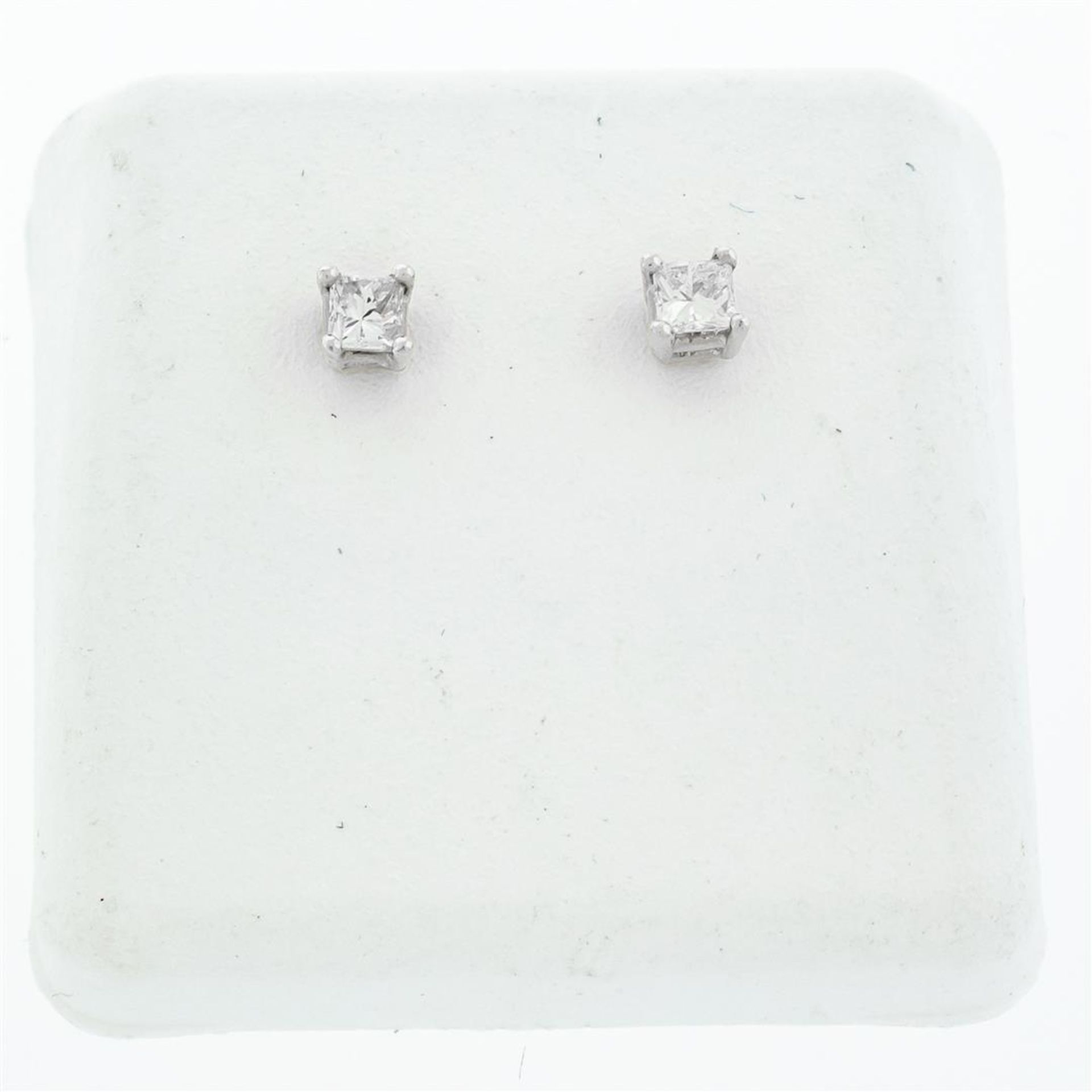 New 14K White Gold Princess Cut Solitaire Stud Earrings - Image 2 of 6