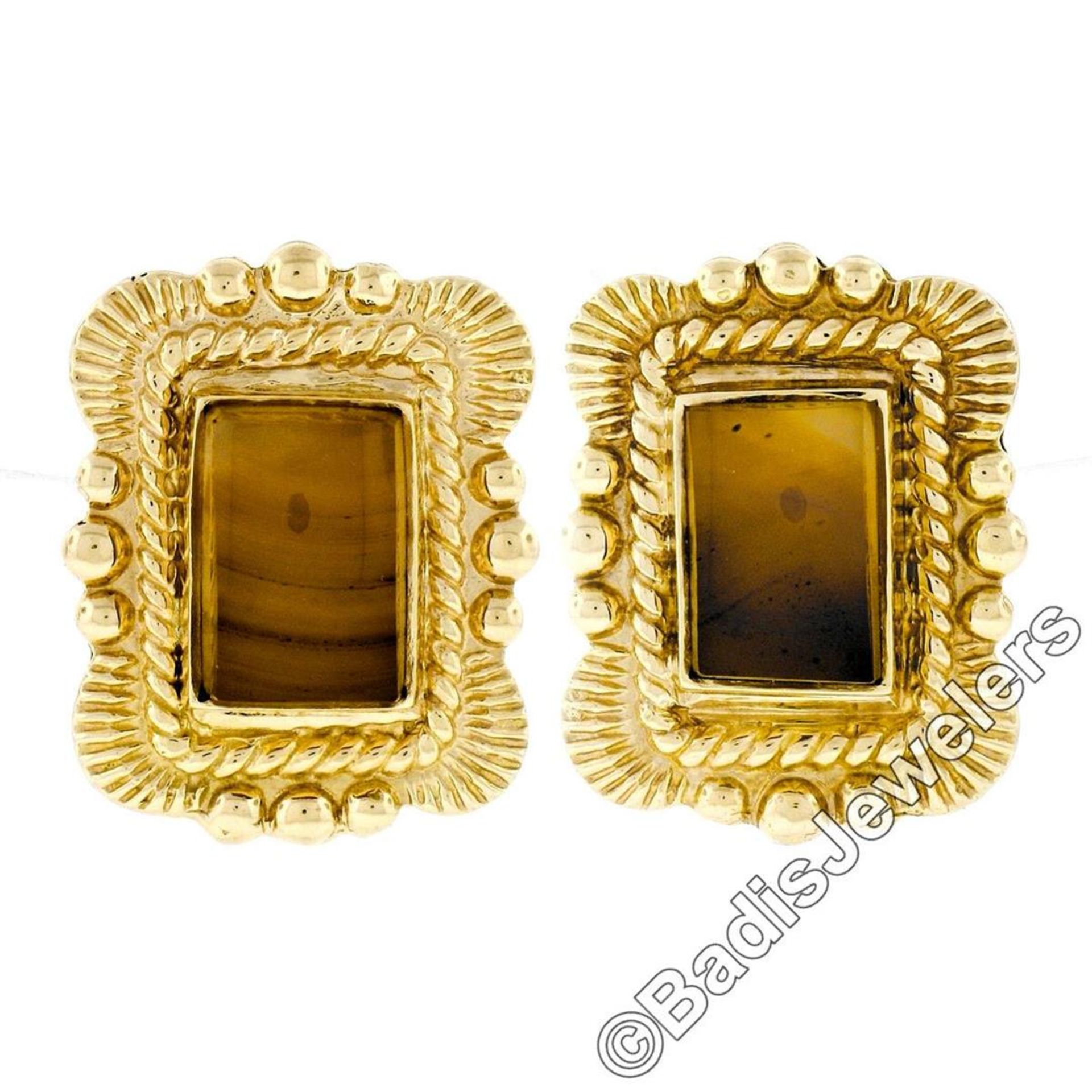 Scott Gauthier 18kt Yellow Gold Rectangular Banded Agate Earrings