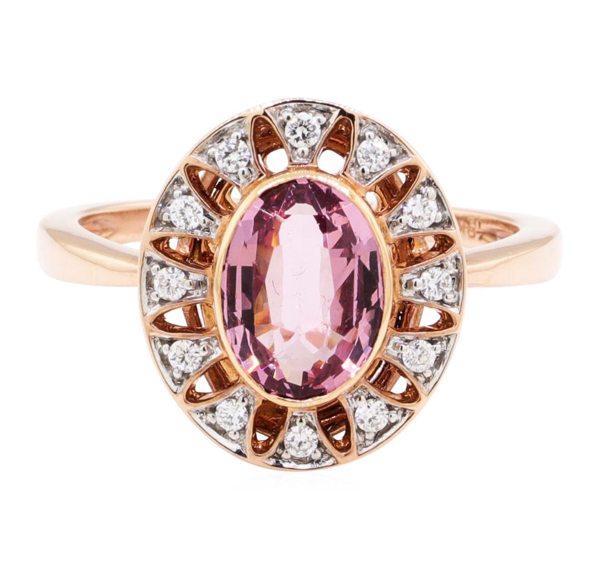 2.20 ctw Oval Mixed Pink Spinel And Round Brilliant Cut Diamond Ring - 18KT Rose - Image 2 of 5