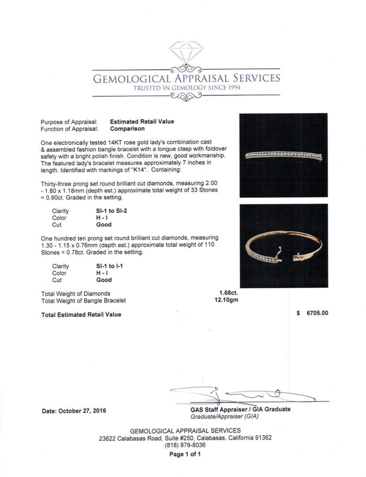 1.68 ctw Diamond Bangle Bracelet - 14KT Rose Gold - Image 5 of 5