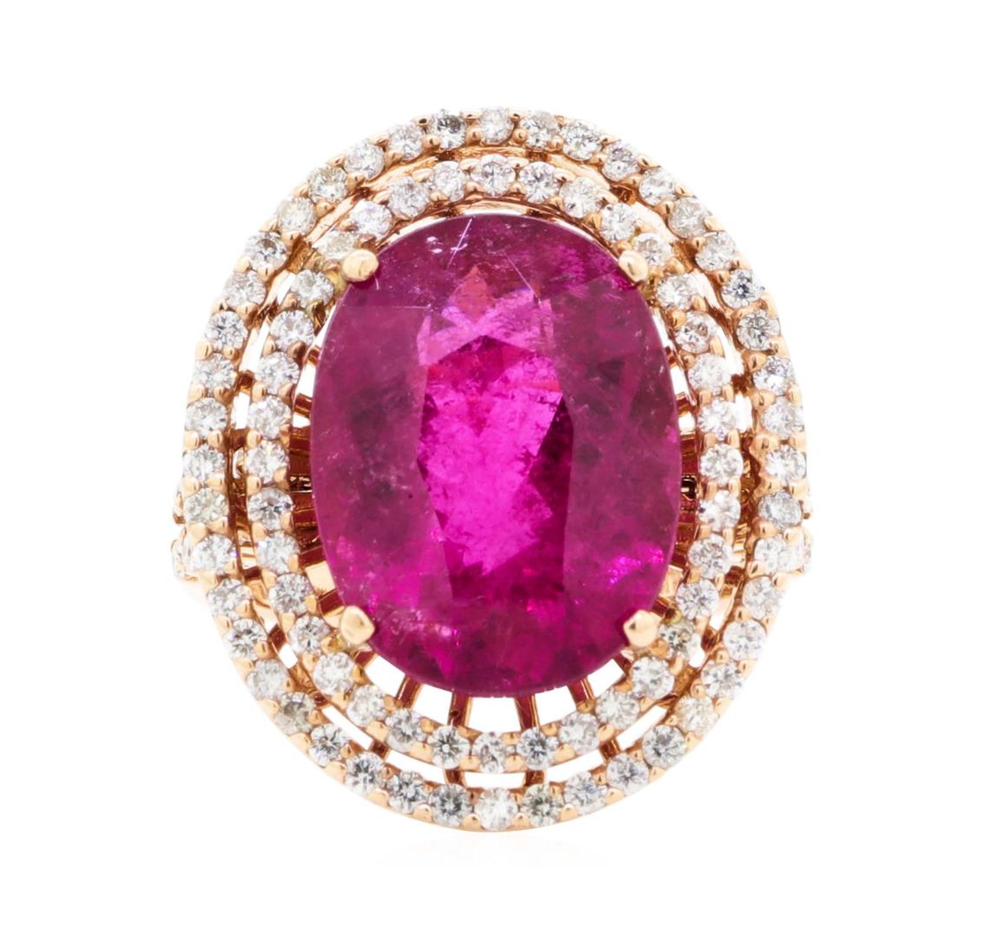 8.69 ctw Oval Mixed Rubellite And Round Brilliant Cut Diamond Ring - 14KT Rose G - Image 2 of 5