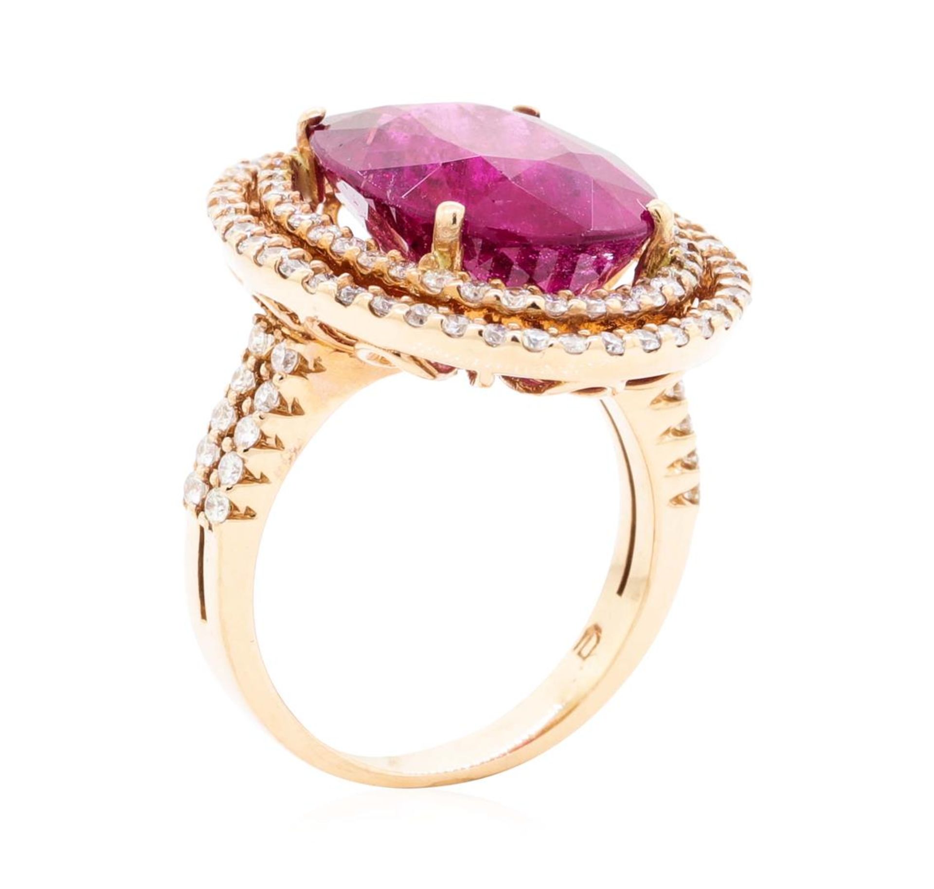 8.69 ctw Oval Mixed Rubellite And Round Brilliant Cut Diamond Ring - 14KT Rose G - Image 4 of 5