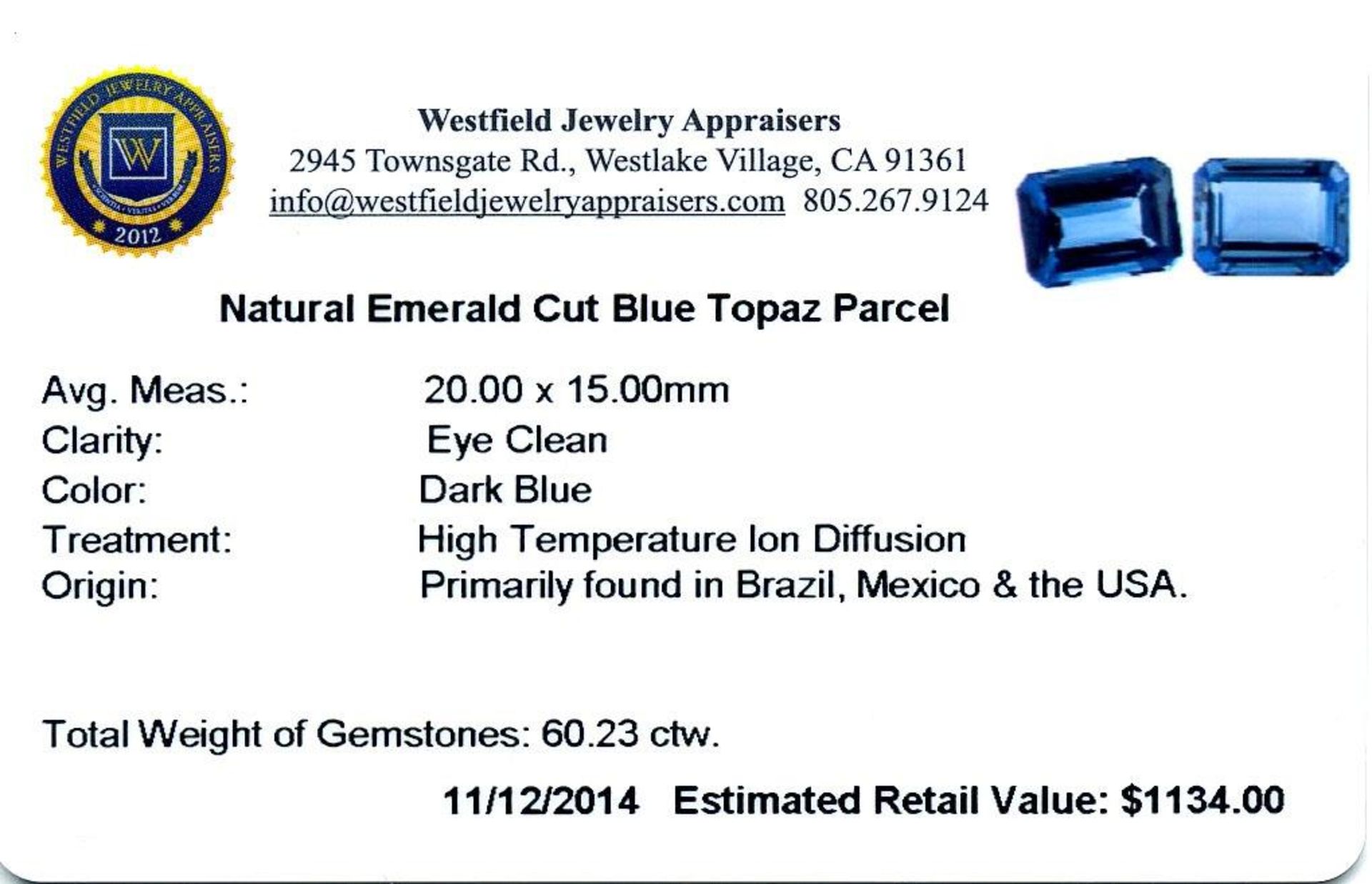 60.23 ctw. Natural Emerald Cut Blue Topaz Parcel - Image 2 of 2