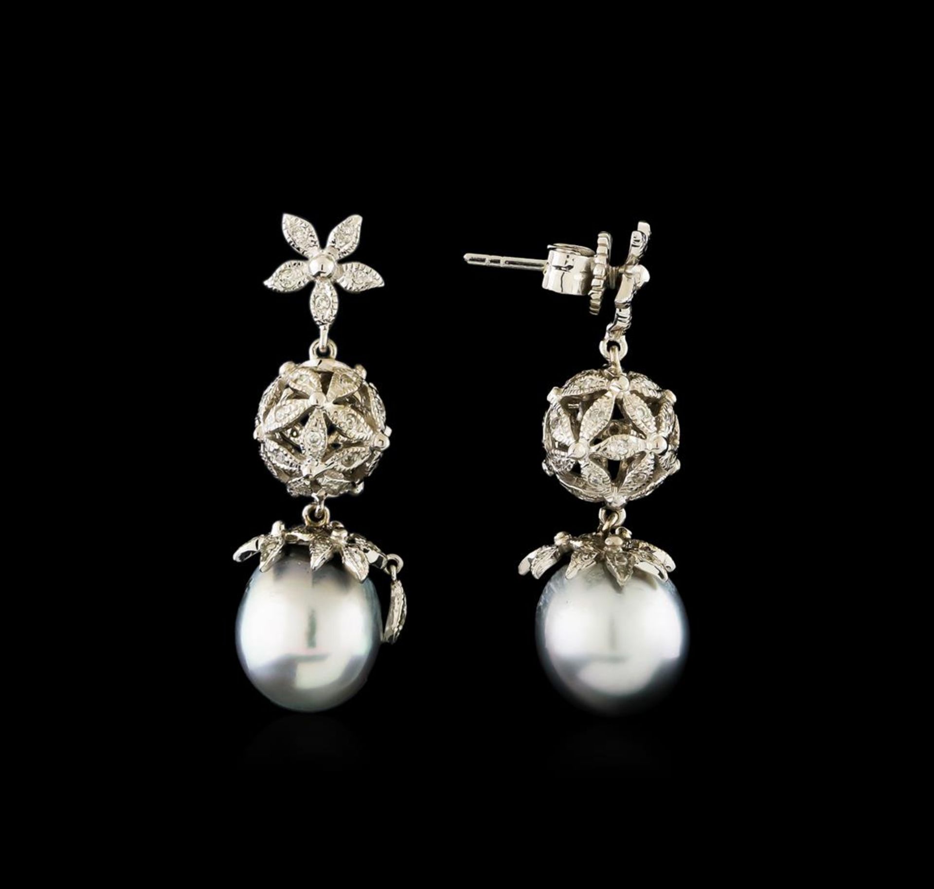 Tahitian Pearl and Diamond Earrings - 14KT White Gold - Image 2 of 3