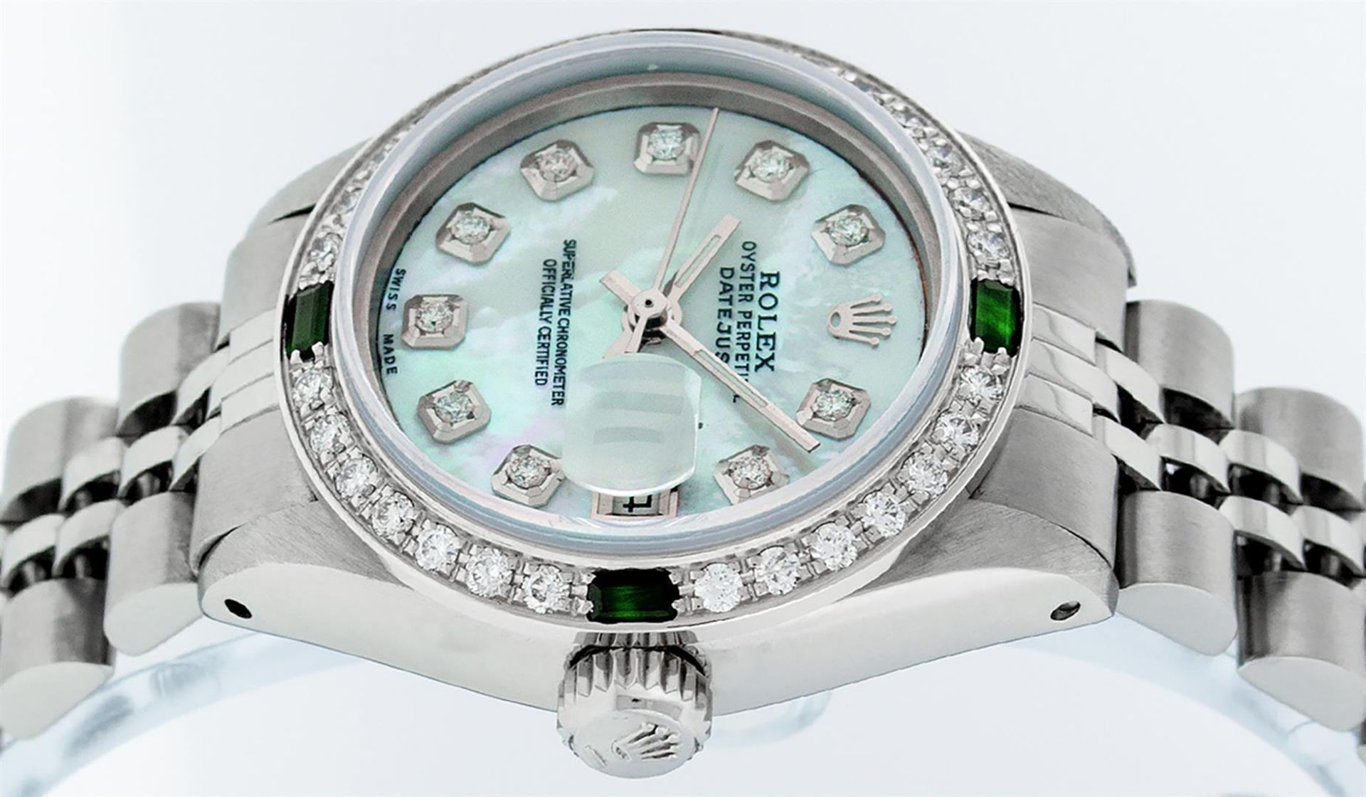 Rolex Ladies Stainless Steel Blue MOP Diamond & Emerald Datejust Wristwatch - Image 4 of 9